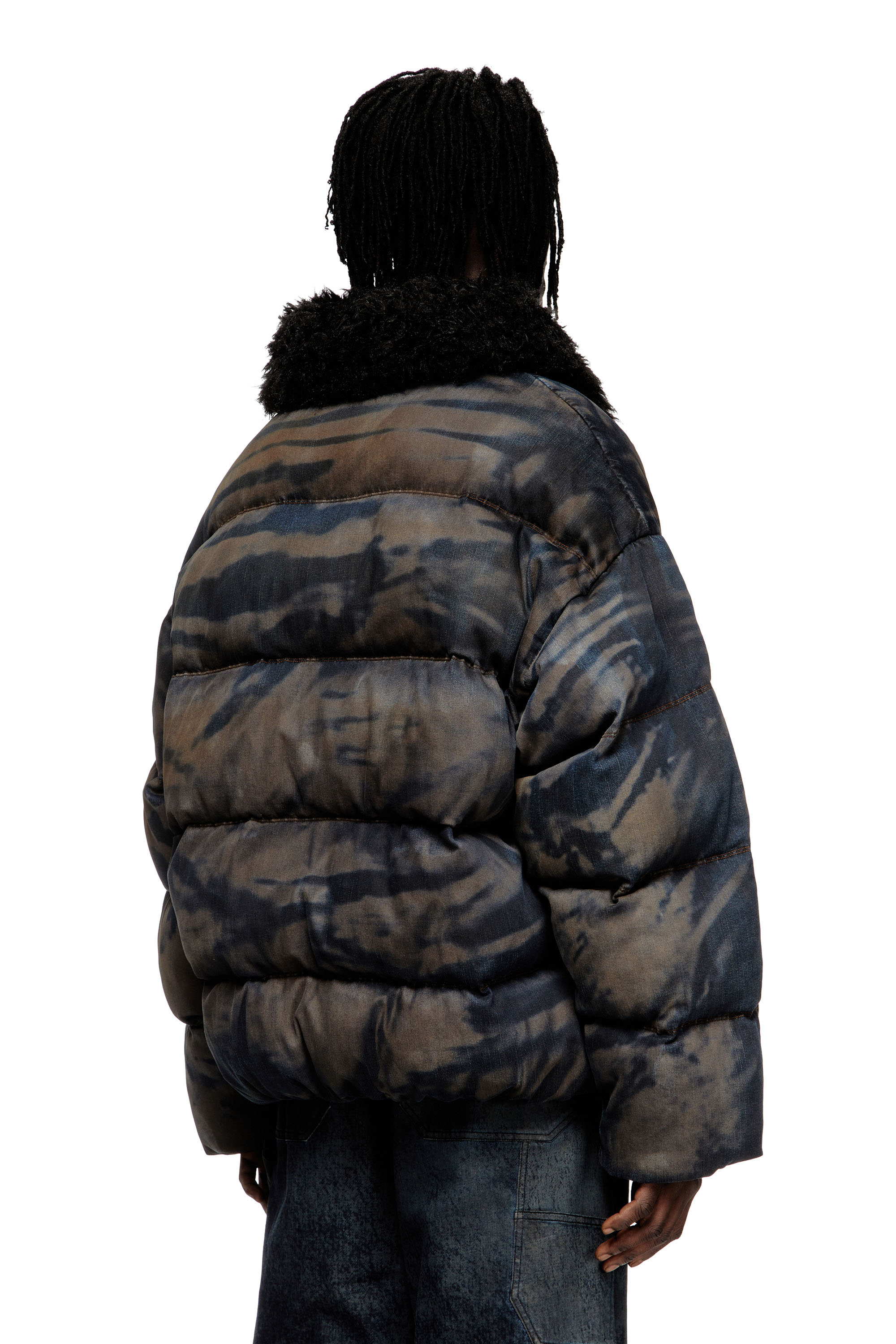 Diesel - W-JOHNS, Man's Puffer jacket in dirt-effect camo denim in Black/Brown - 4