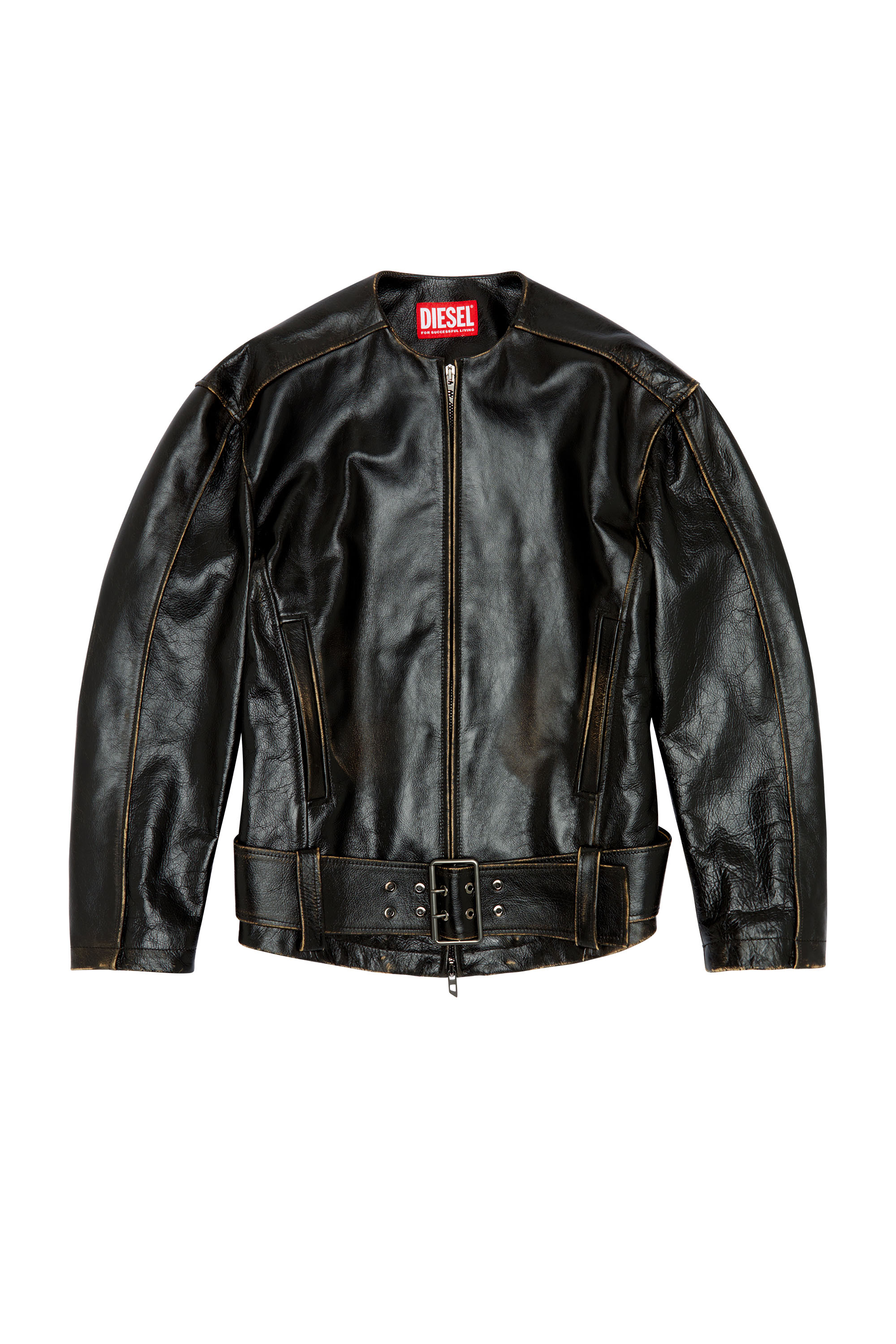 Diesel - L-MARGY, Woman Oversized biker jacket in brushed leather in Black - Image 7