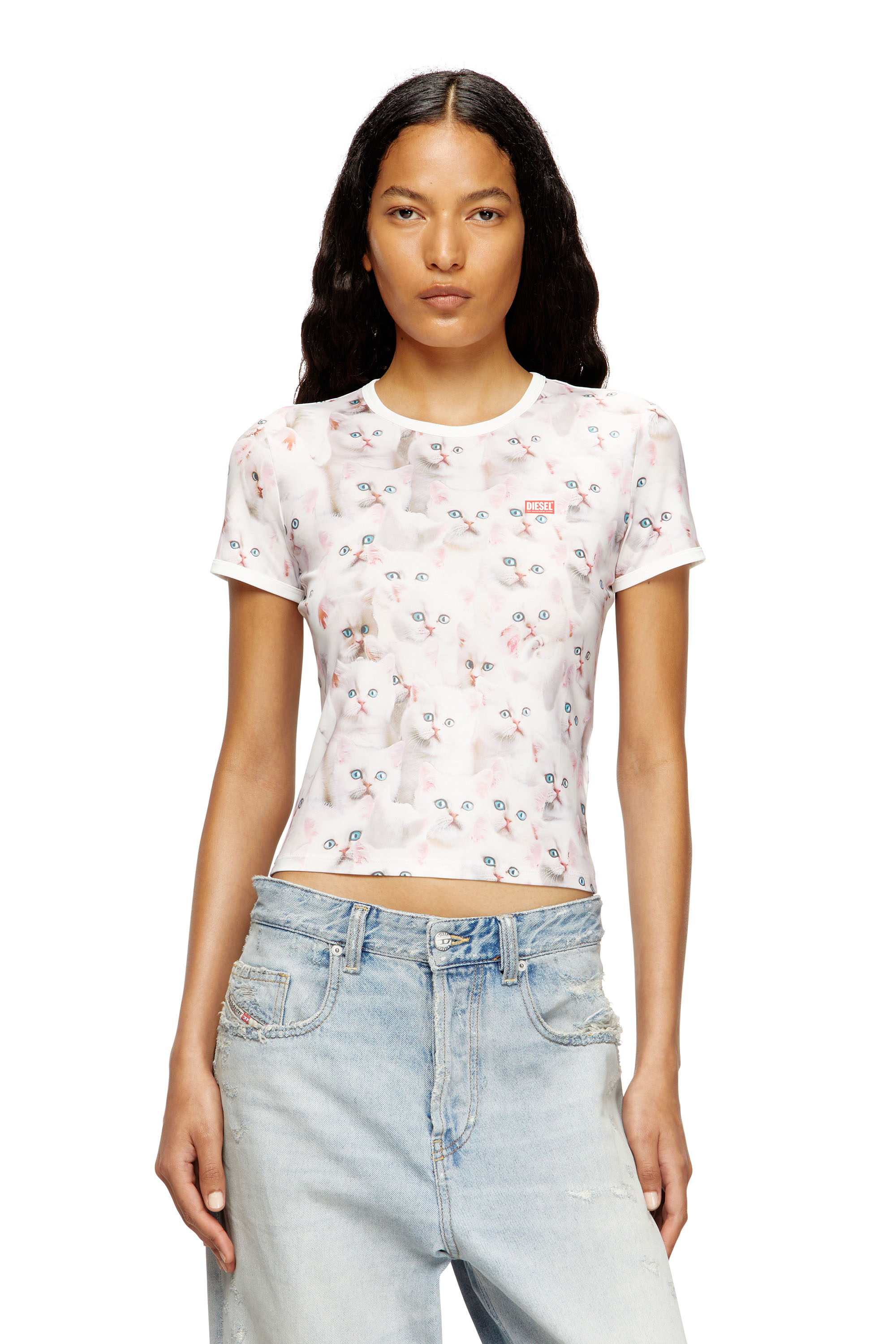 Diesel - T-UNCLAU, Woman's Jersey top with all-over print in White - 3