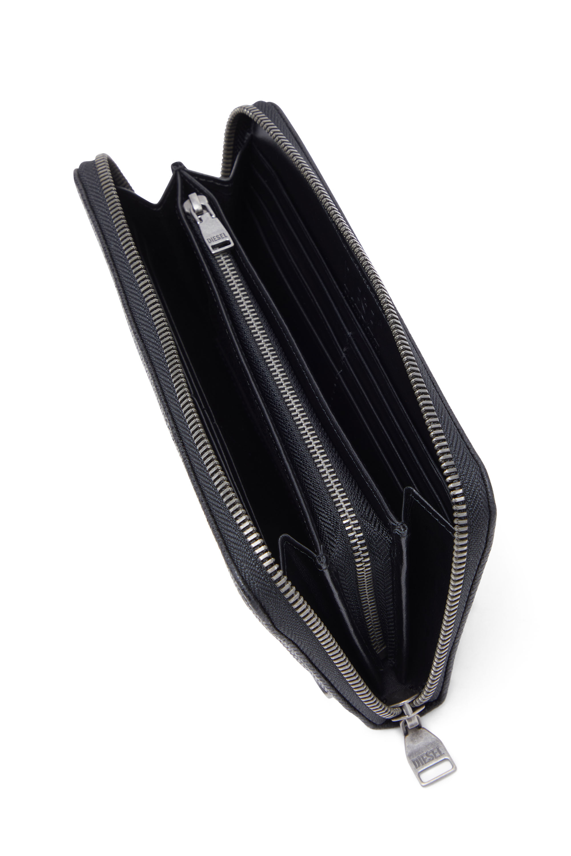 Diesel - CONTINENTAL ZIP L, Man's Long zip wallet in textured leather in Black - 3