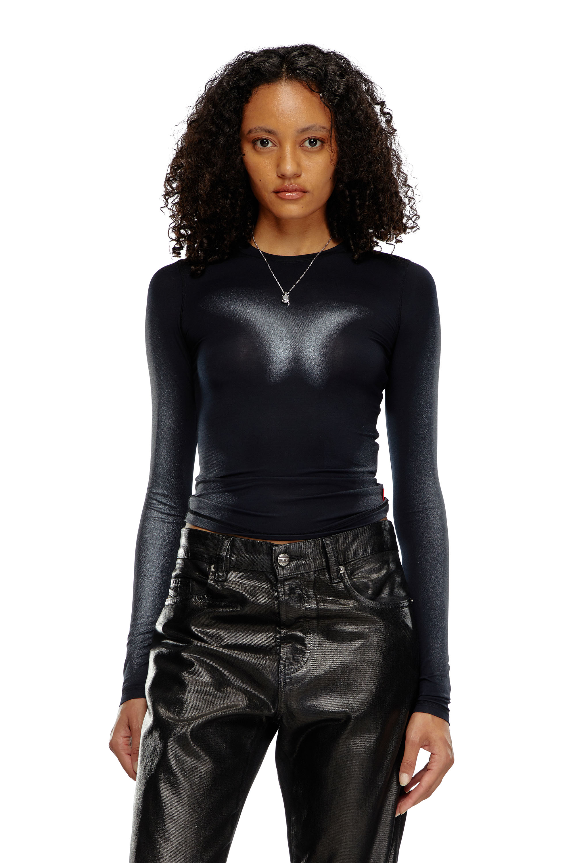 Diesel - T-ILON, Woman Long-sleeve T-shirt with metallic effects in Black - Image 1