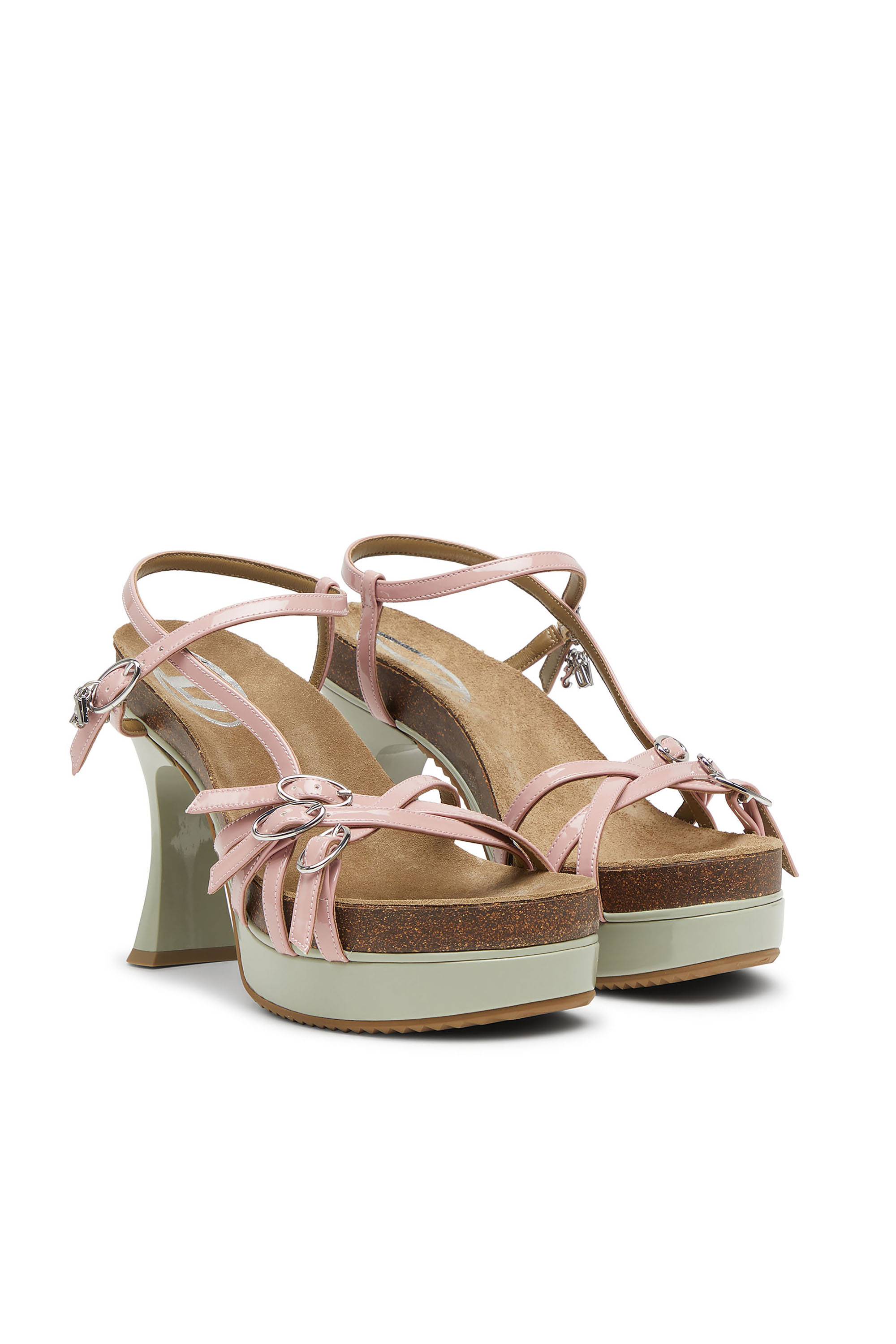 Diesel - D-WOODSTOCK 105 SANDAL, Woman's D-Woodstock-Strappy platform sandals in glossy PU in Pink/White - 3