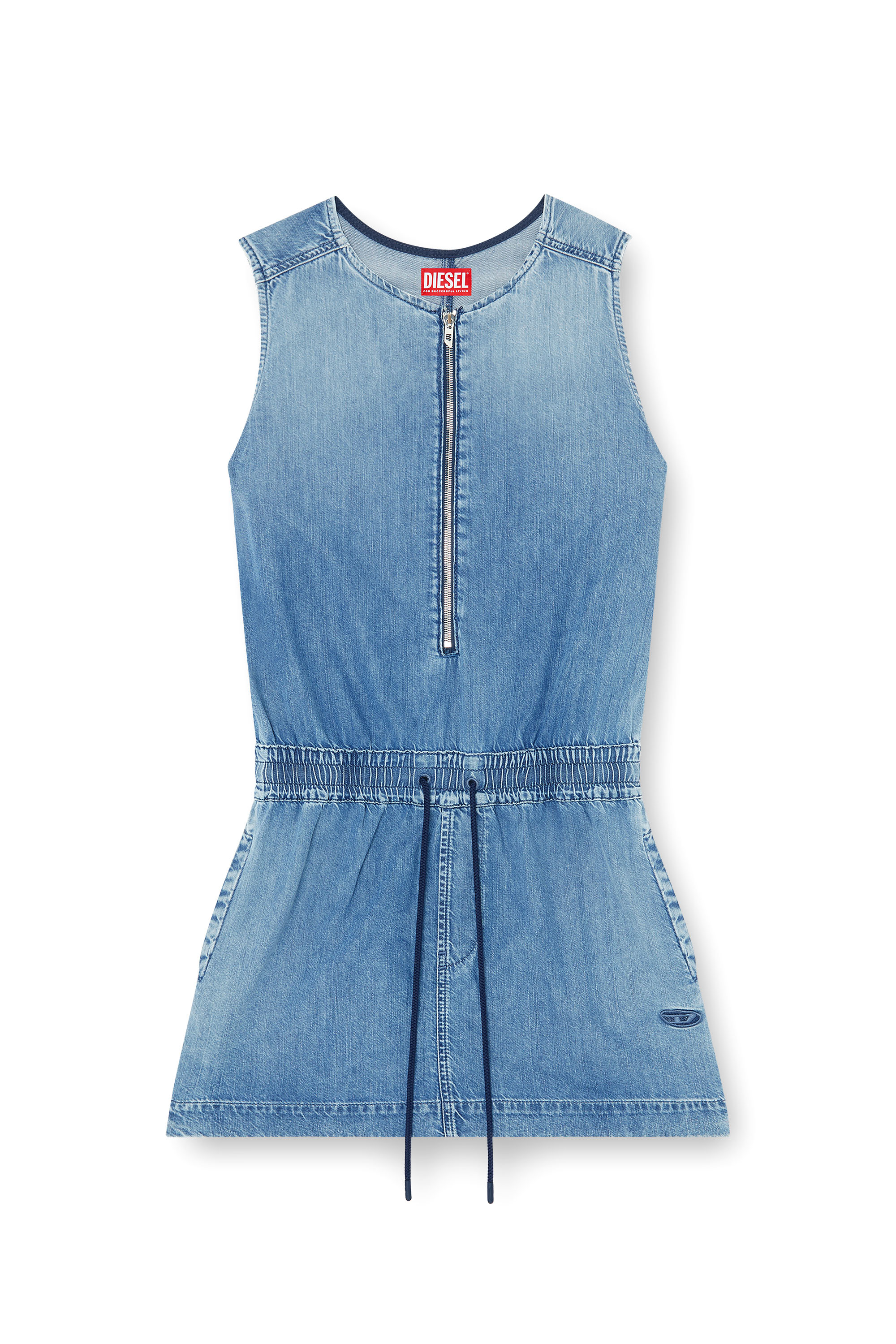 Diesel - DE-SLAM-S, Woman's Fluid denim dress with drawstring waist in null - 1