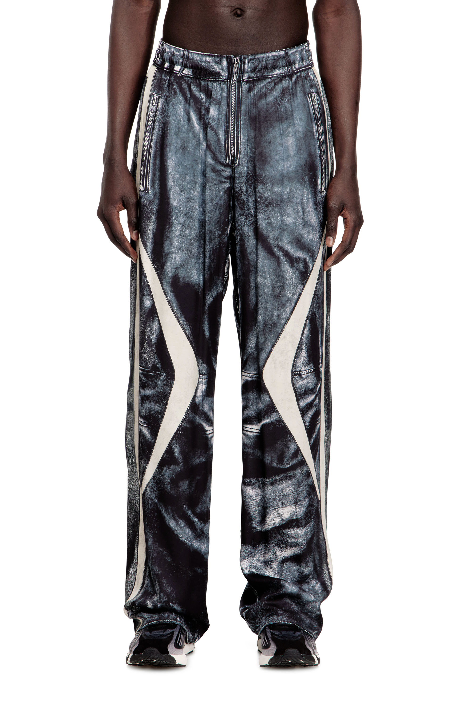 Diesel - P-THECK-BMCZ, Man's Biker-trompe l'oeil satin track pants in Dark Blue - 3