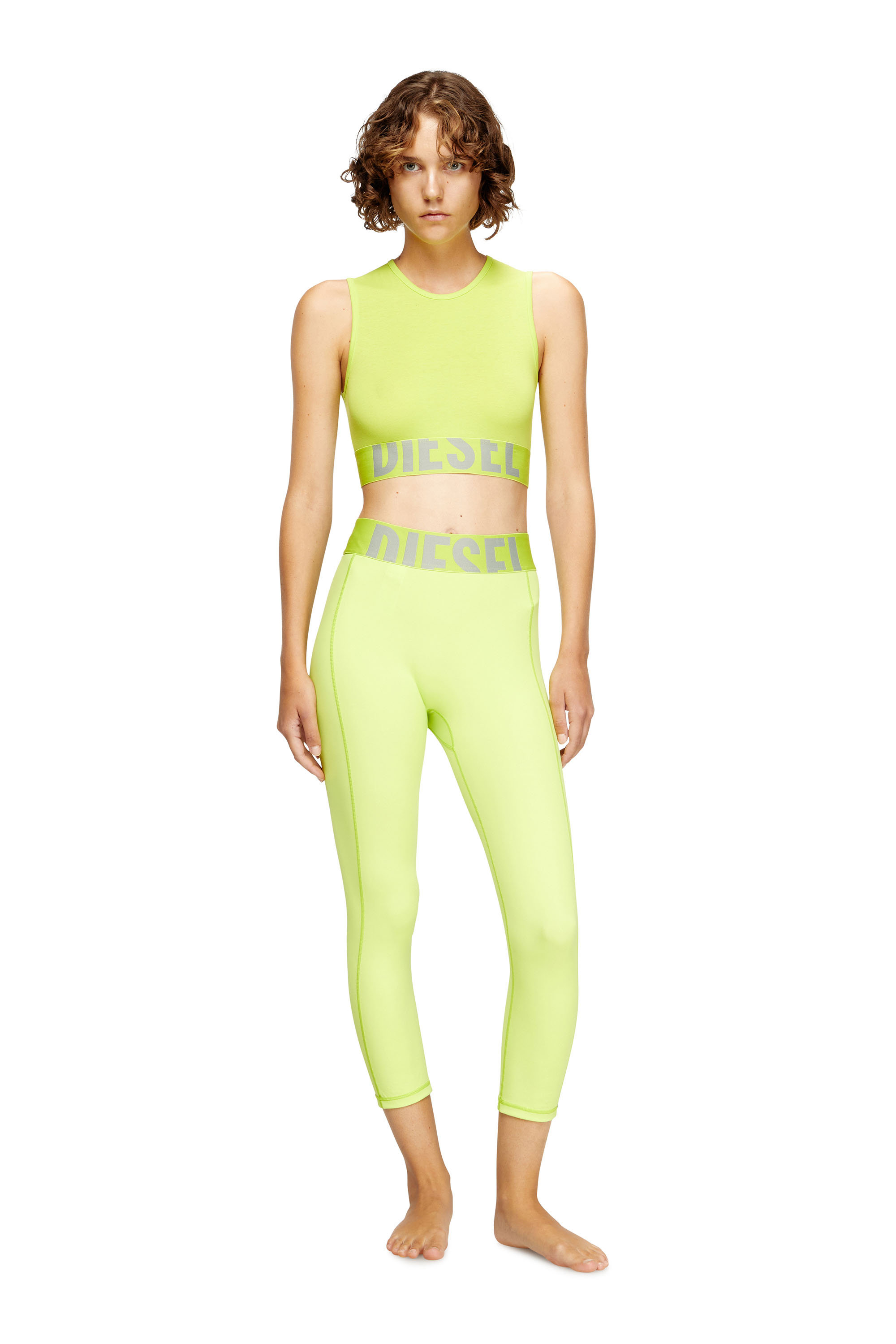 Diesel - ADA-D-POP, Woman's Cropped tank top with cut-off logo in Green Fluo - 2
