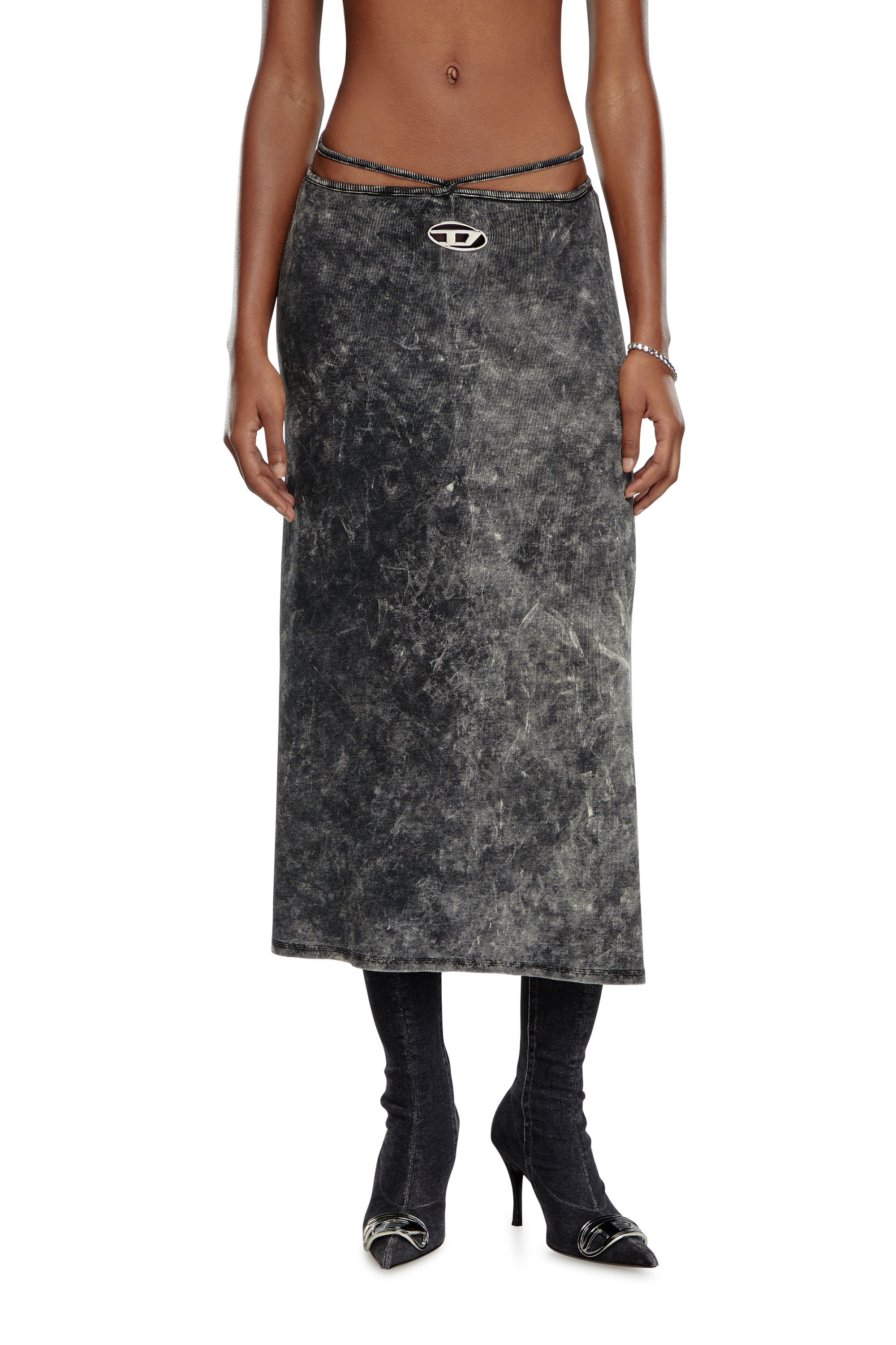 Diesel - O-ROSSI, Woman Marbled midi skirt with wrap-around ties in Grey - Image 1
