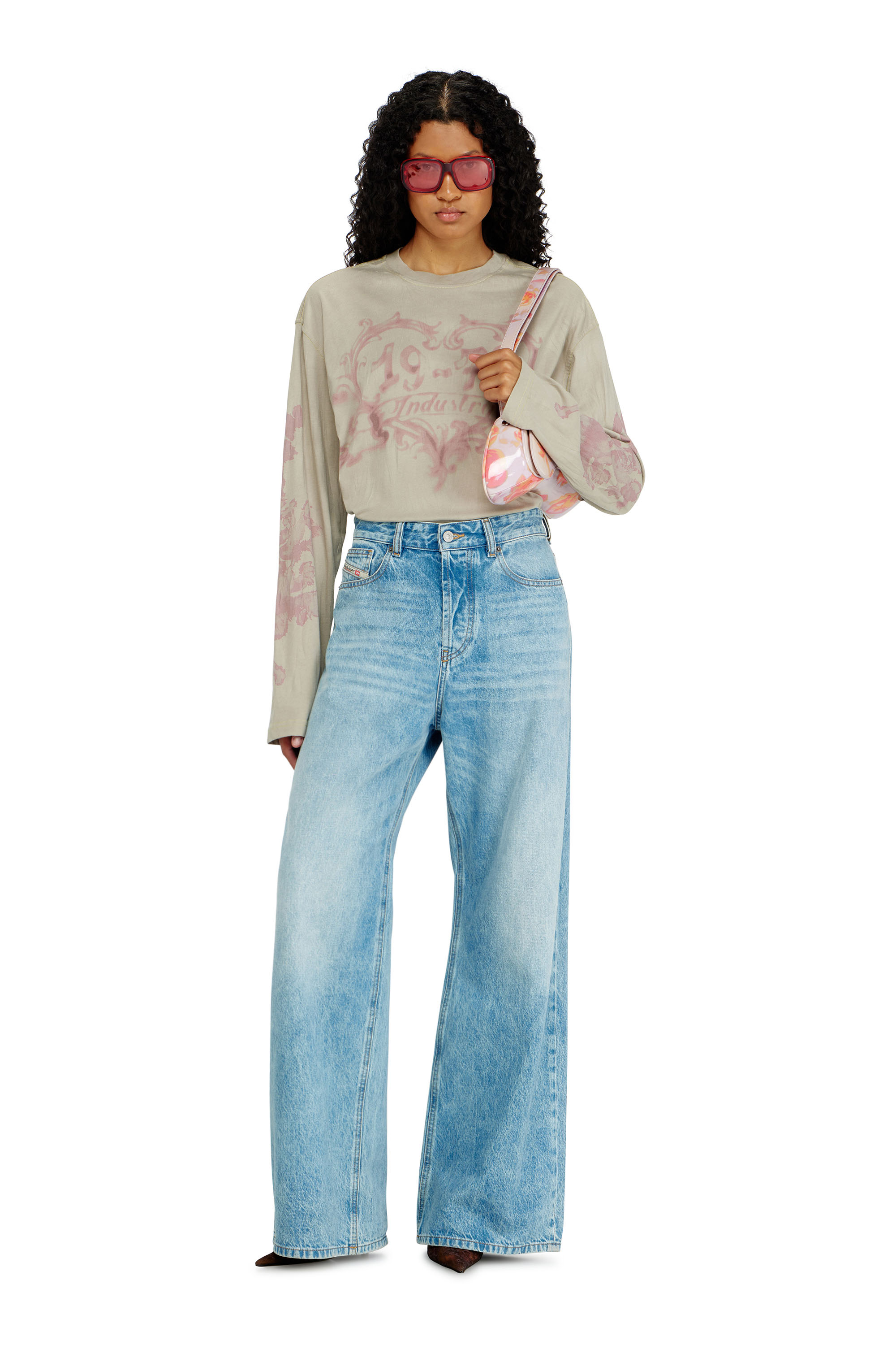 Diesel - T-HILARY-LS-AA1, Woman's Cotton long-sleeve T-shirt with graphic print in Beige - 1