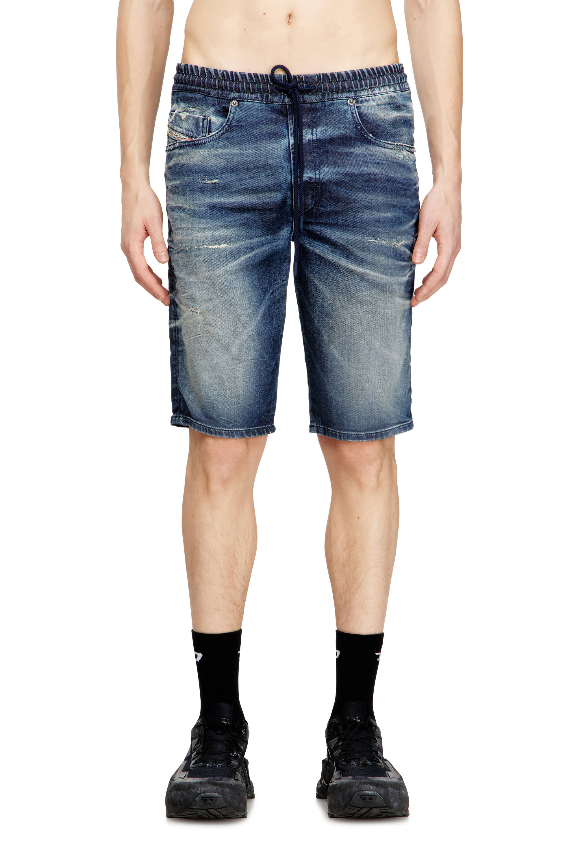 Diesel - 2033 D-KROOLEY-SHORT JOGG, Man's Slim fit shorts in treated JoggJeans in Dark Blue - 2