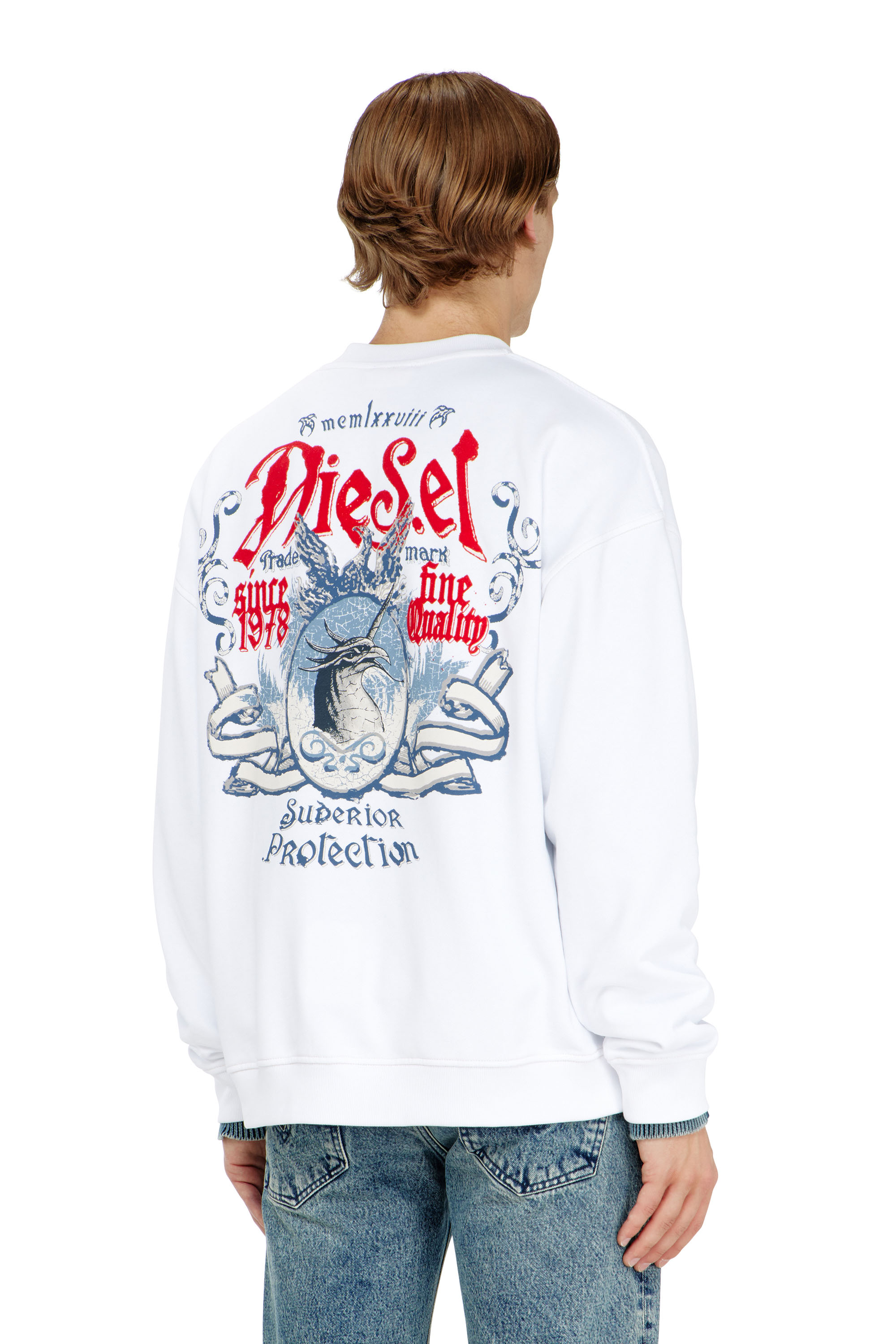 Diesel - S-BOXT-AA2, Man's Cotton sweatshirt with flocked graphics in White - 4