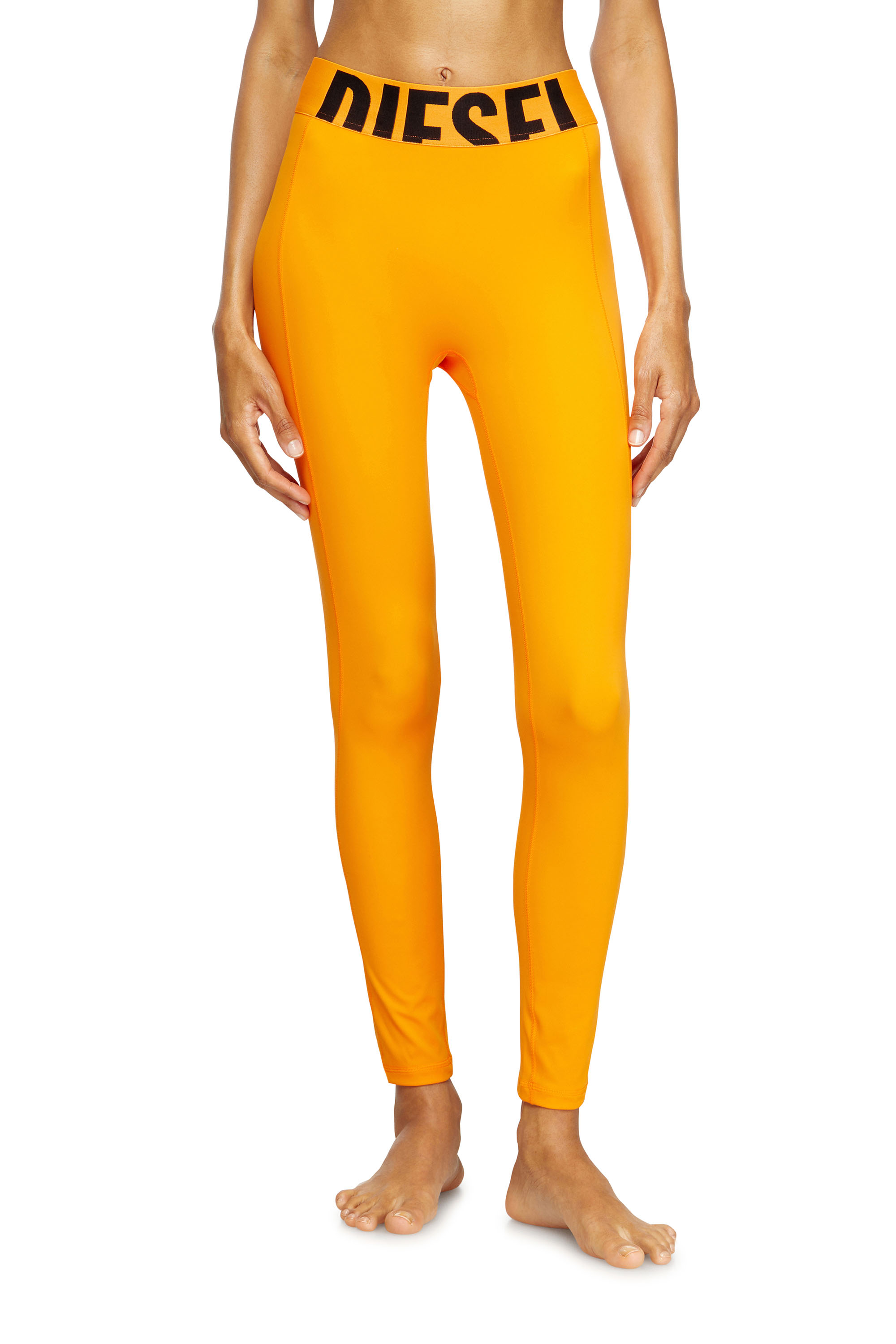 Diesel - ADELINE-D-POP, Woman's Microfibre leggings with cut-off logo in Orange - 2