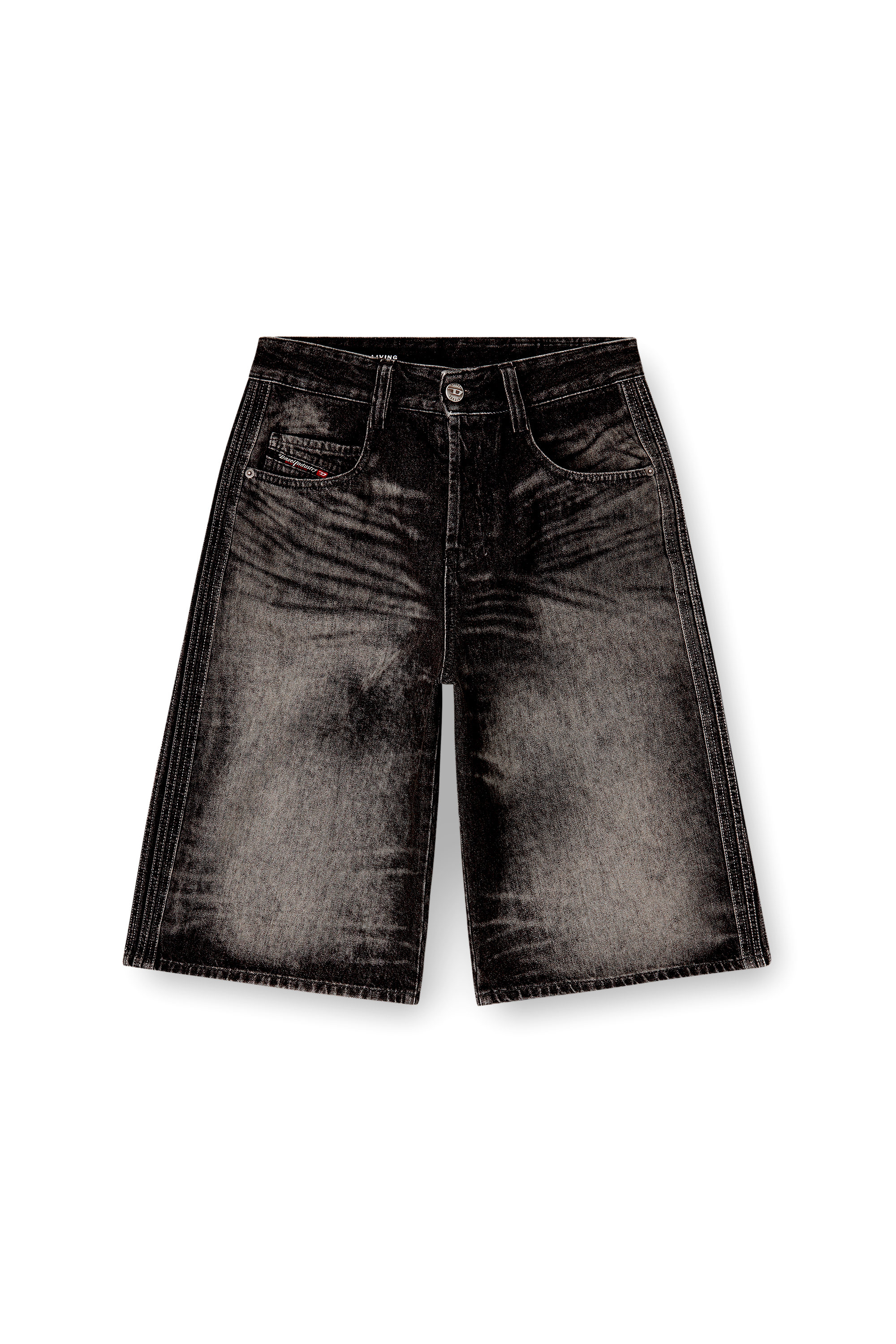 Diesel - D-ENIM-M-SHORT-S, Unisex's Long bermuda shorts in treated cotton-hemp denim in Black - 3