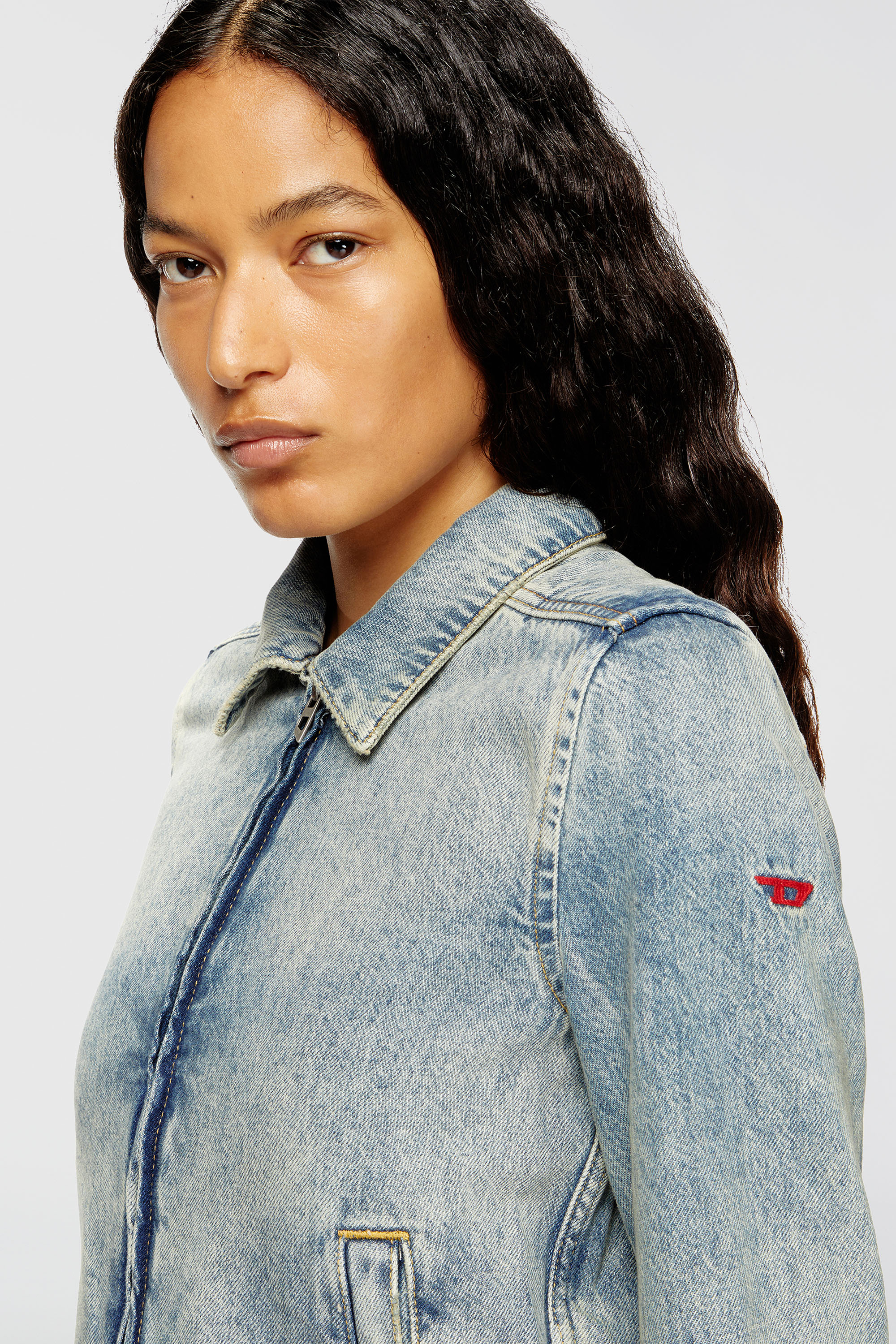 Diesel - DE-CORB, Woman's Jacket in dirt-effect fluid denim in Light Blue - 5