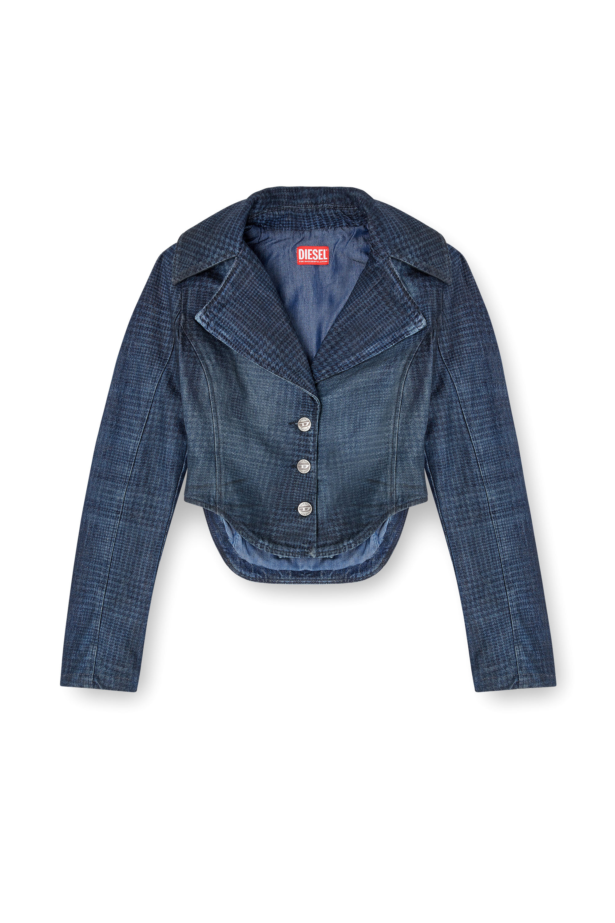 Diesel - DE-ALI-S, Woman's Cropped jacket in Prince of Wales denim in Dark Blue - 3
