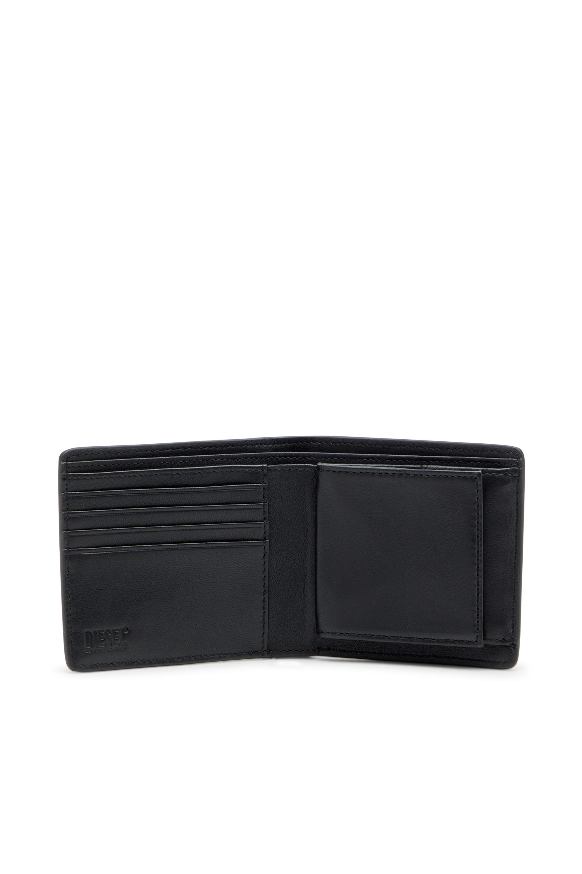 Diesel - BISCOTTO BI FOLD COIN S 3D, Man's Bi-fold wallet in semi gloss leather in Black - 3