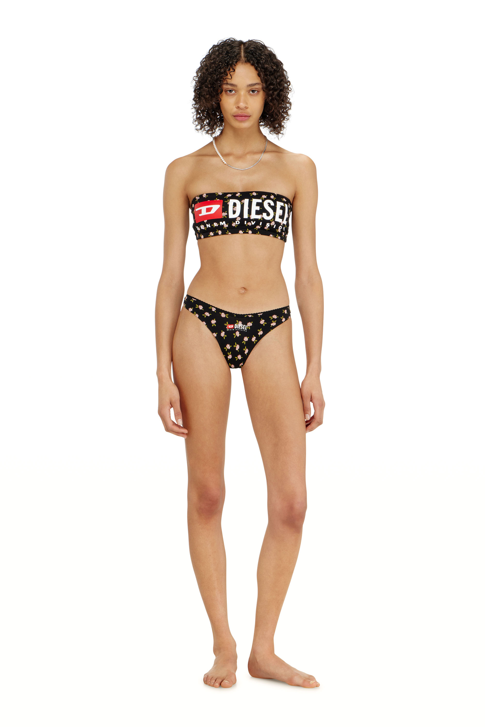 Diesel - MELANIE-C-D-CORE, Woman's Cotton bandeau bra with all-over floral print in Black - 3