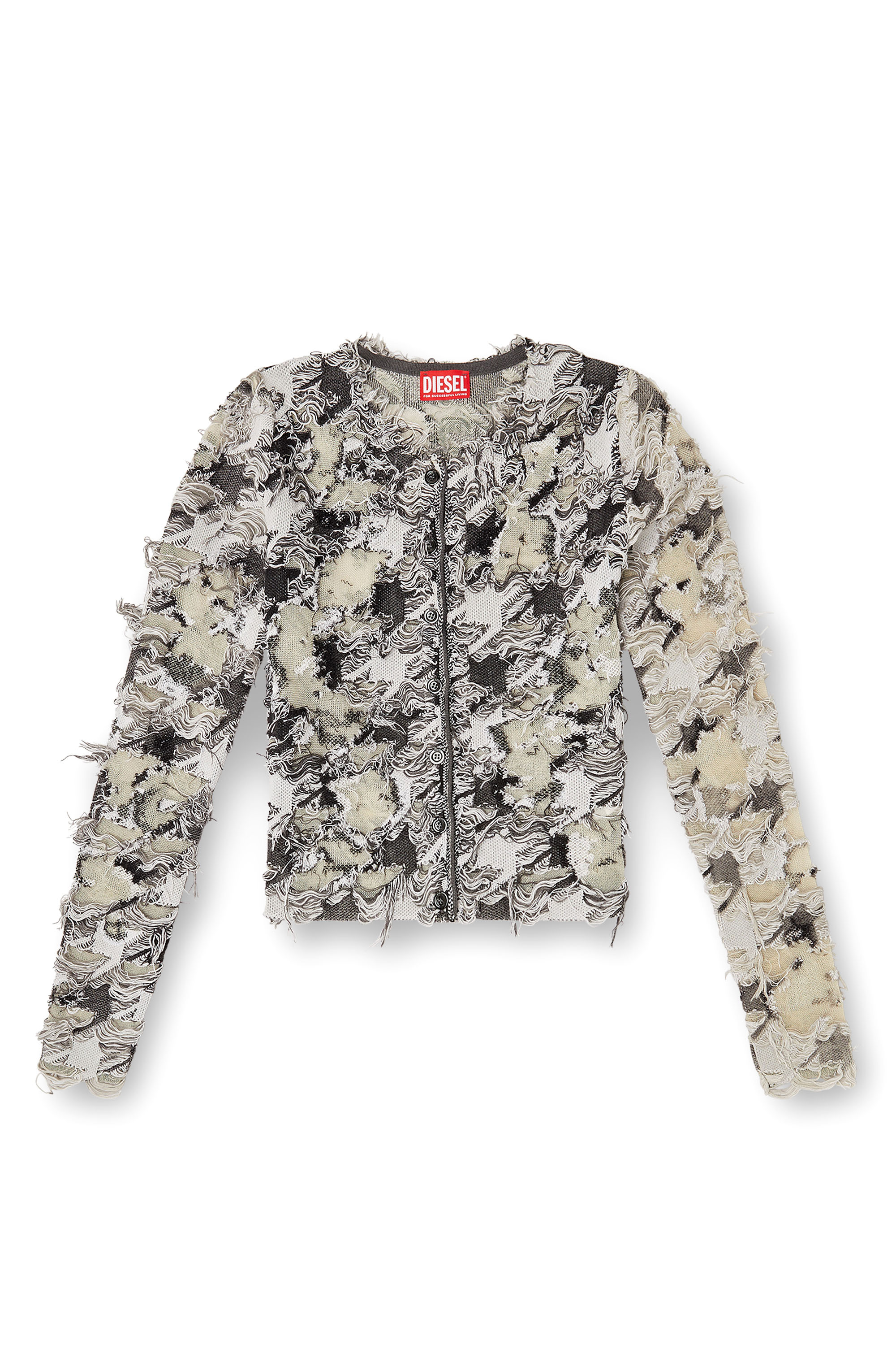 Diesel - M-SIBYLLA, Woman's Cardigan in devoré houndstooth jacquard in Grey/White - 3
