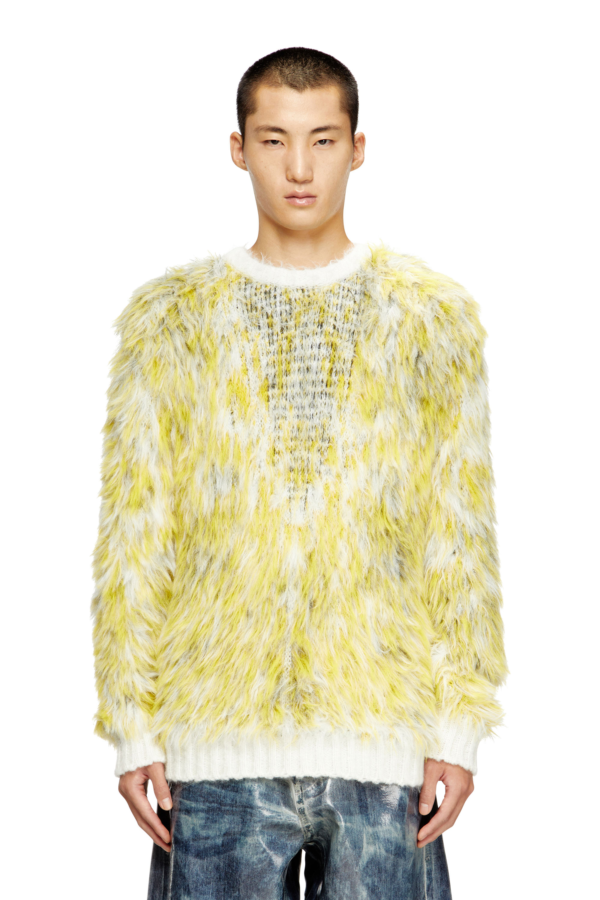 Diesel - K-ALLEN, Man's Jumper in fluffy jacquard knit in White/Yellow - 3