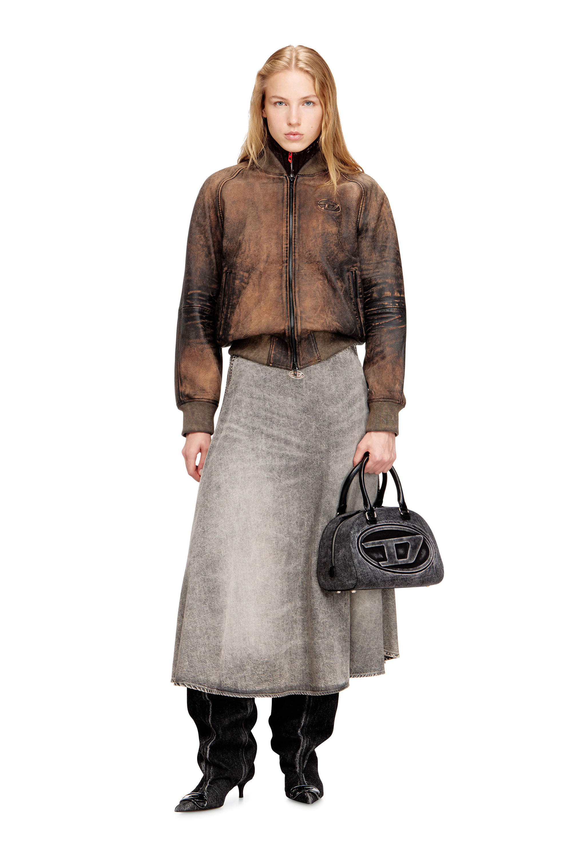 Diesel - L-COBB-FEM, Woman's Bomber jacket in distressed leather in null - 2