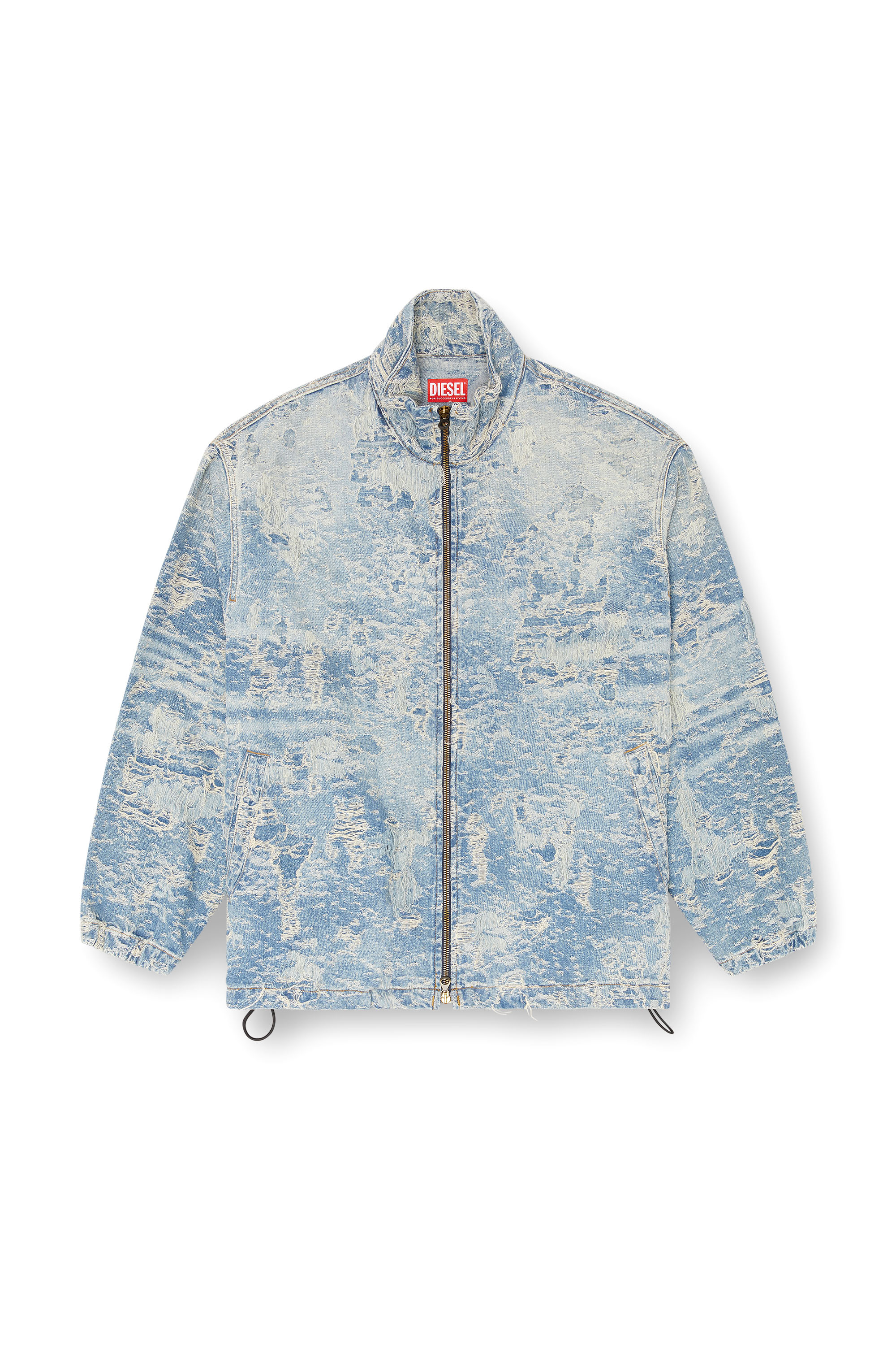 Diesel - D-KRAP-FSF, Unisex's Zip jacket in dirty jacquard denim in Light Blue - 3