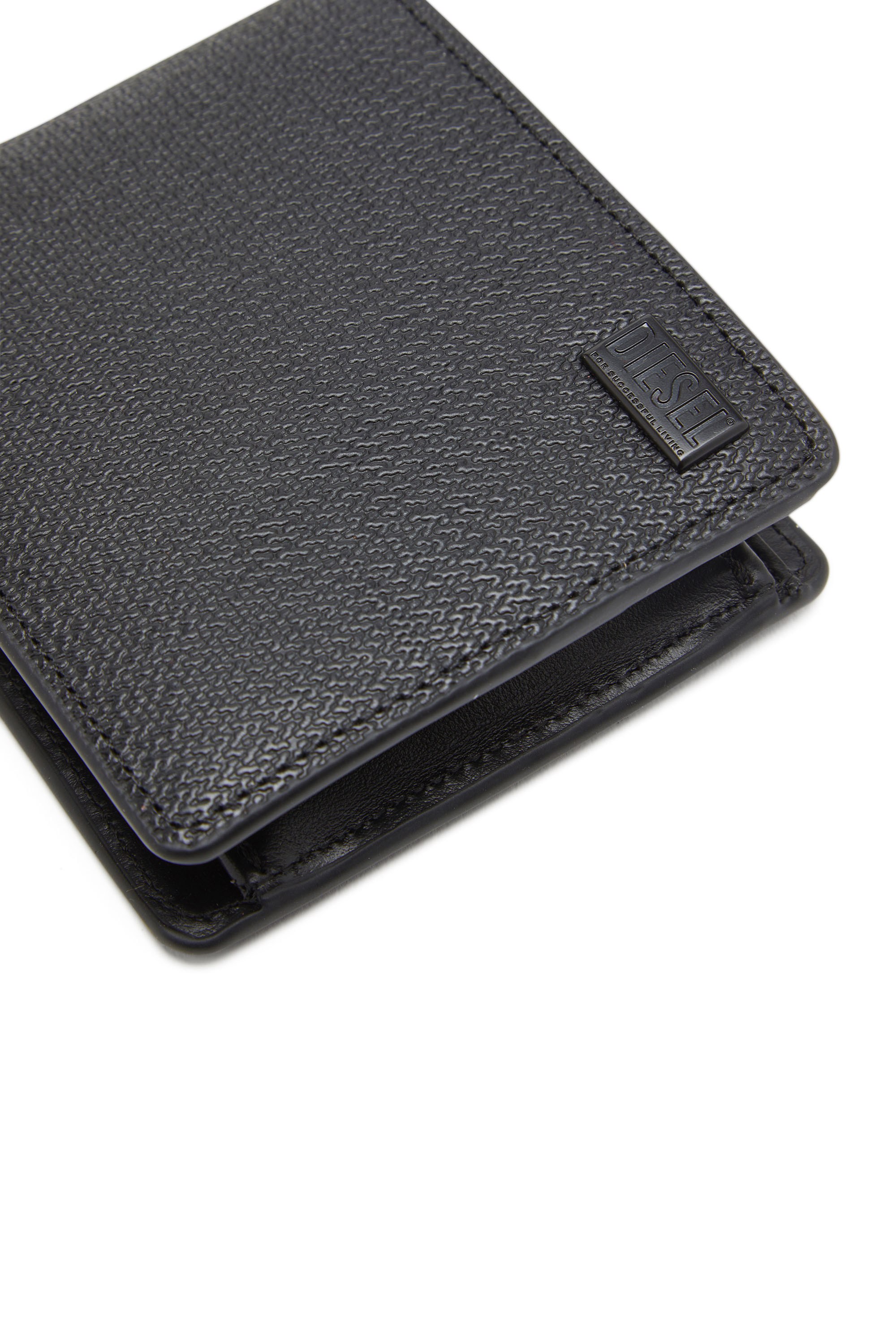 Diesel - 1DR BI-FOLD COIN S 3D, Man Bi-fold wallet in textured leather in Black - Image 4