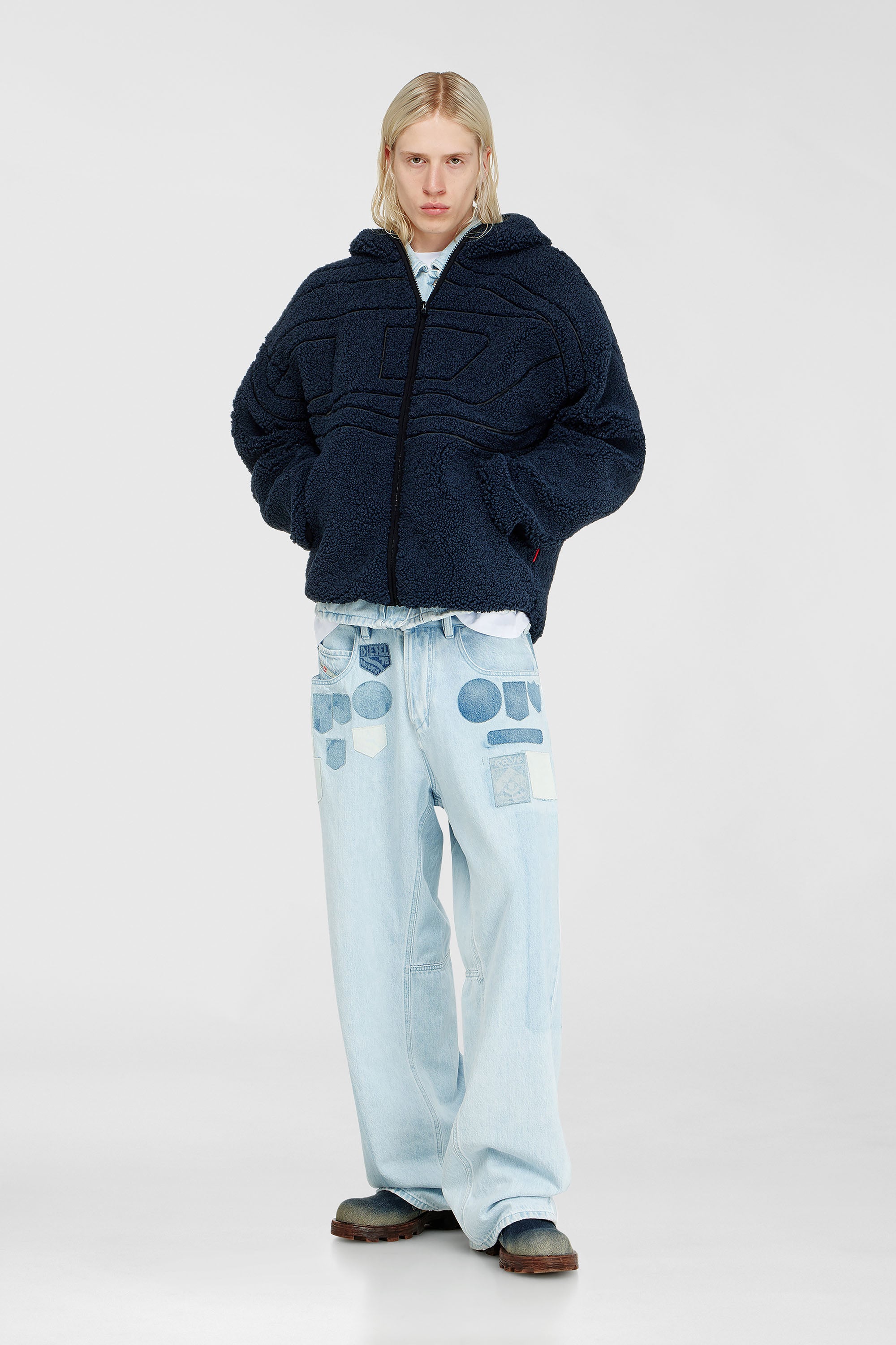 Diesel - S-ZAT, Man's Teddy hoodie sweatshirt in Dark Blue - 1