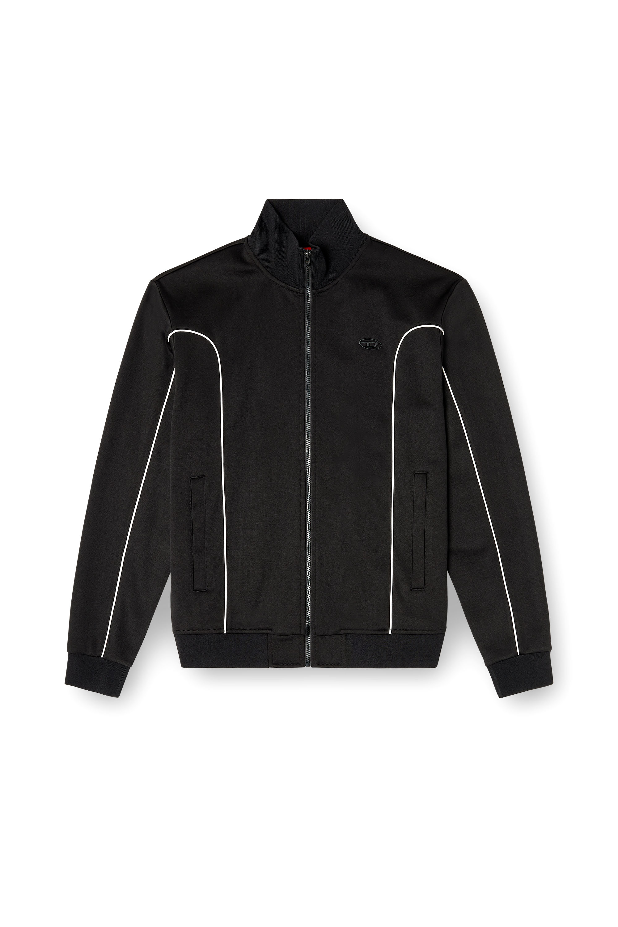 Diesel - S-LOCKING-DO, Man's Sweat fabric track jacket with contrast piping in Black - 2