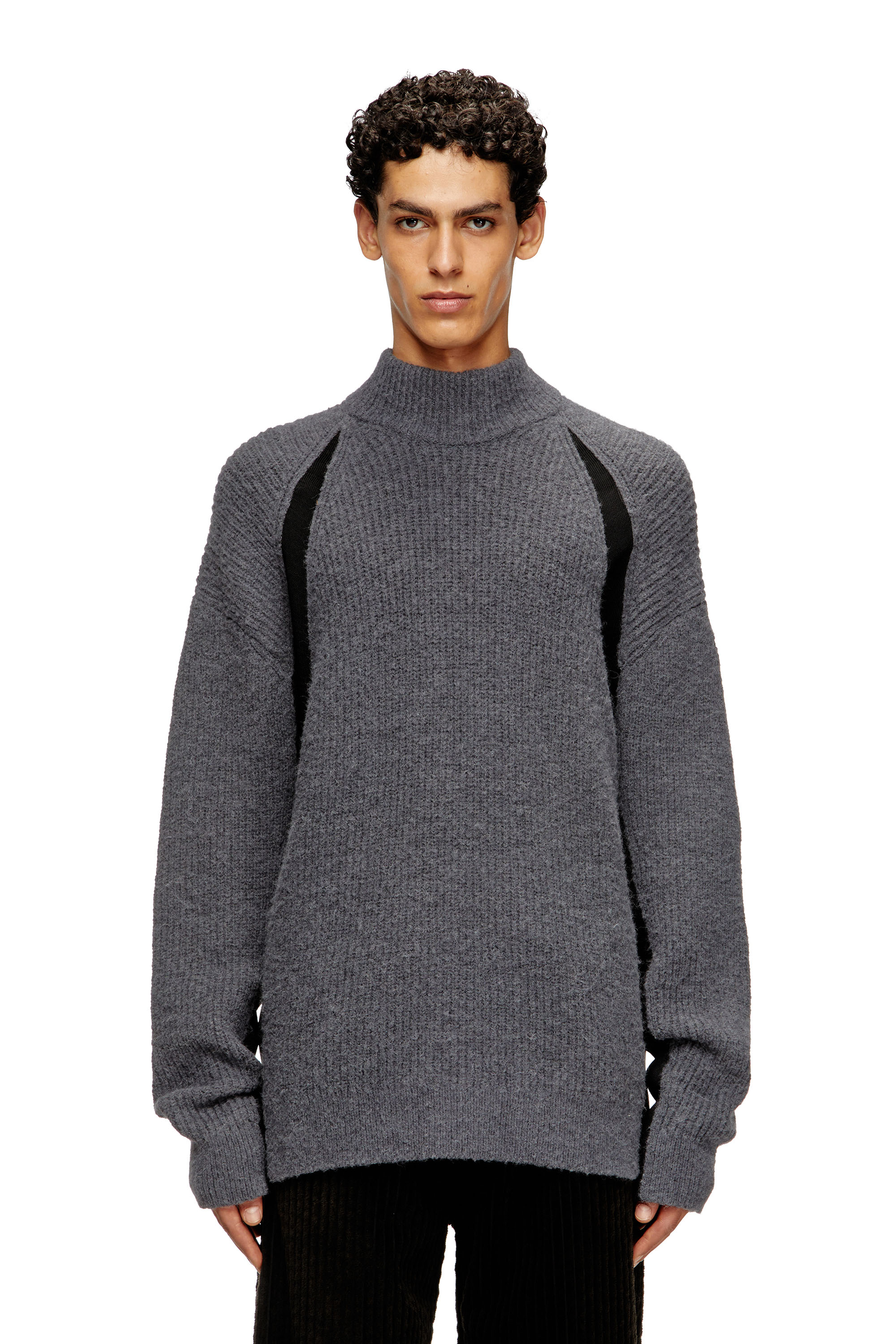 Diesel - K-LOLLO-TN, Man's Alpaca-blend jumper with contrast inserts in Grey - 3