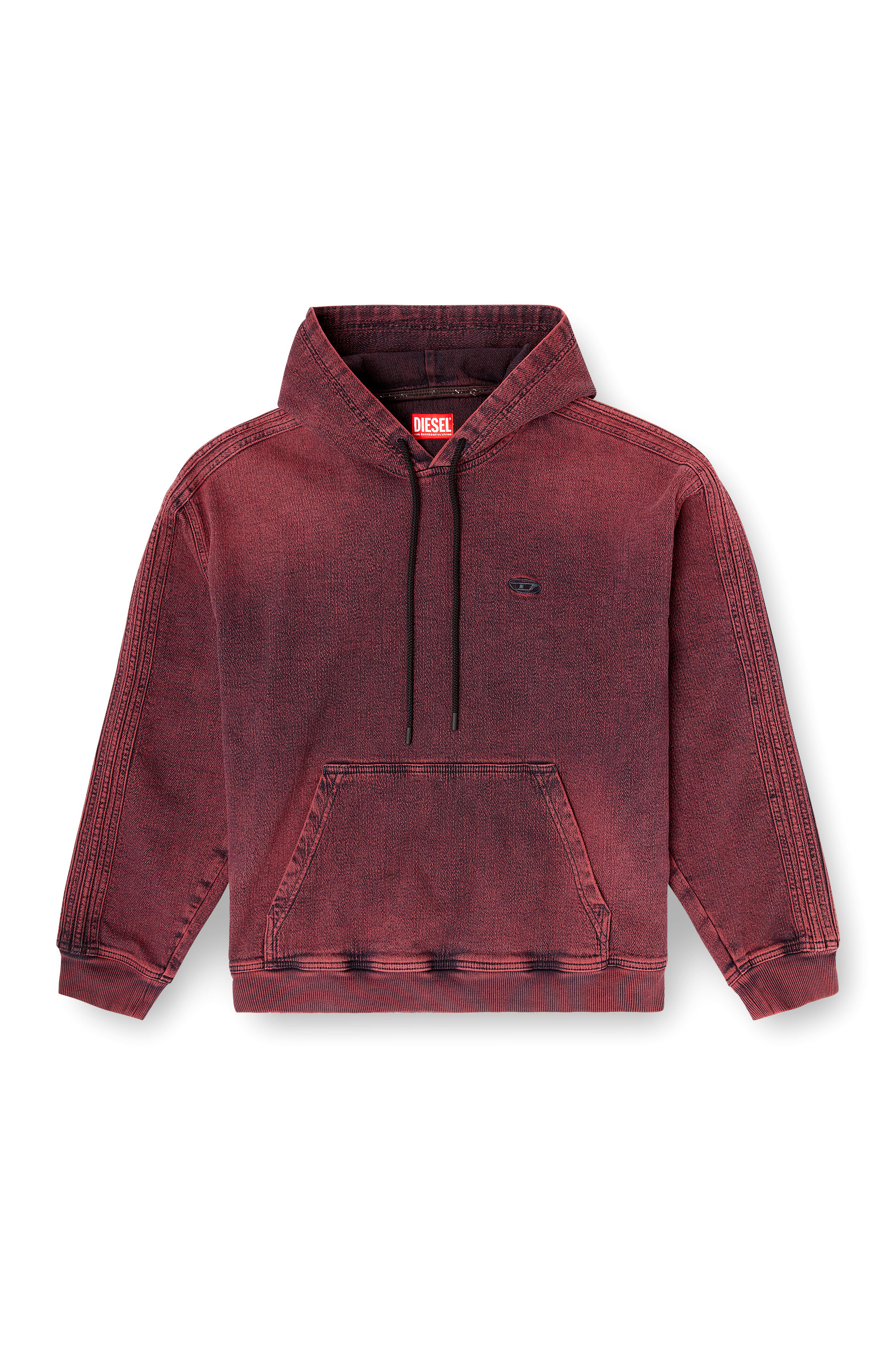 Diesel - D-UM-RIB-HORSE, Man's Hoodie in indigo track denim with logo in Red - 2
