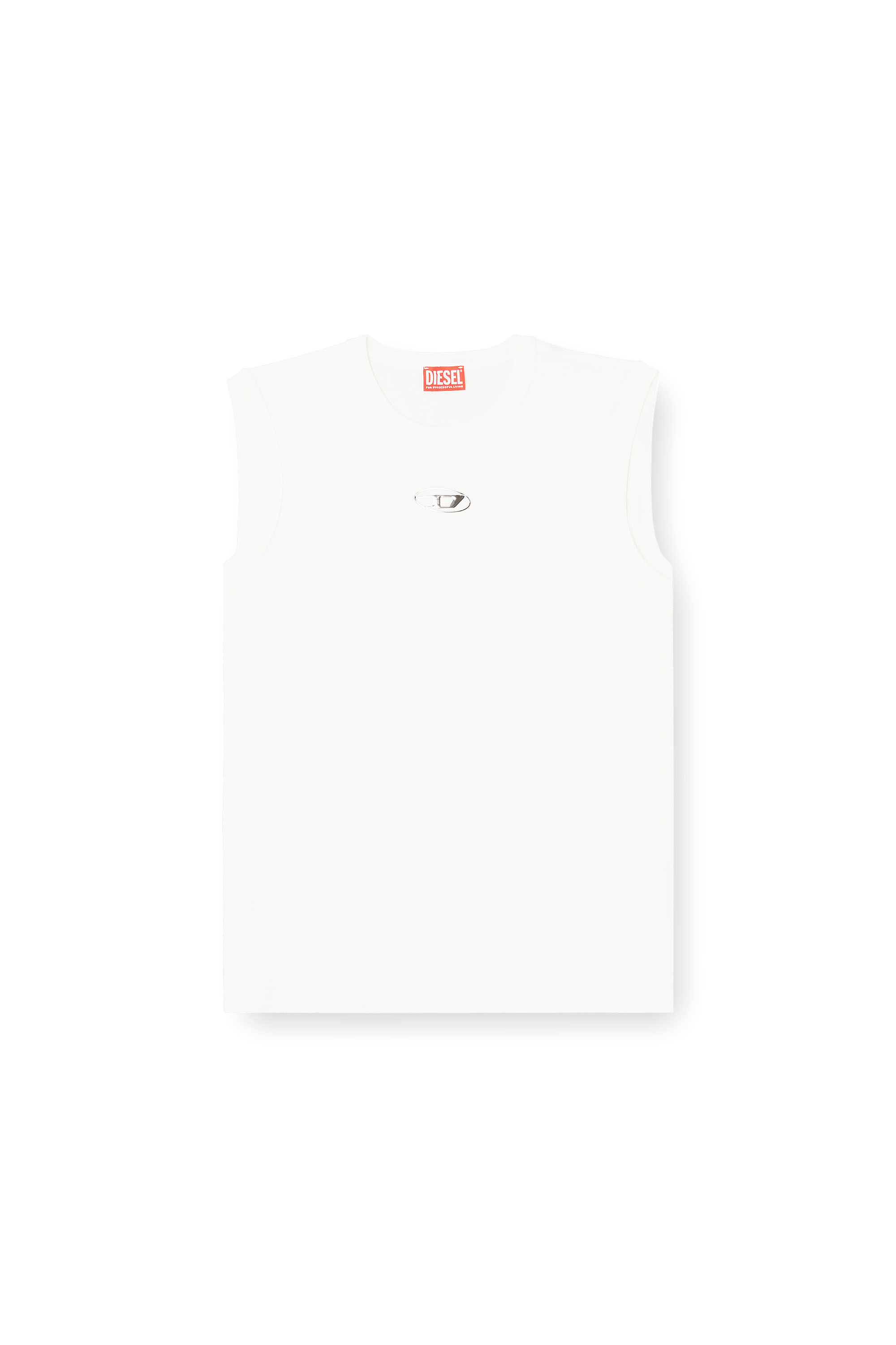 Diesel - T-BISCO-IOD, Man's Sleeveless cotton top with metallic Oval D in White - 3