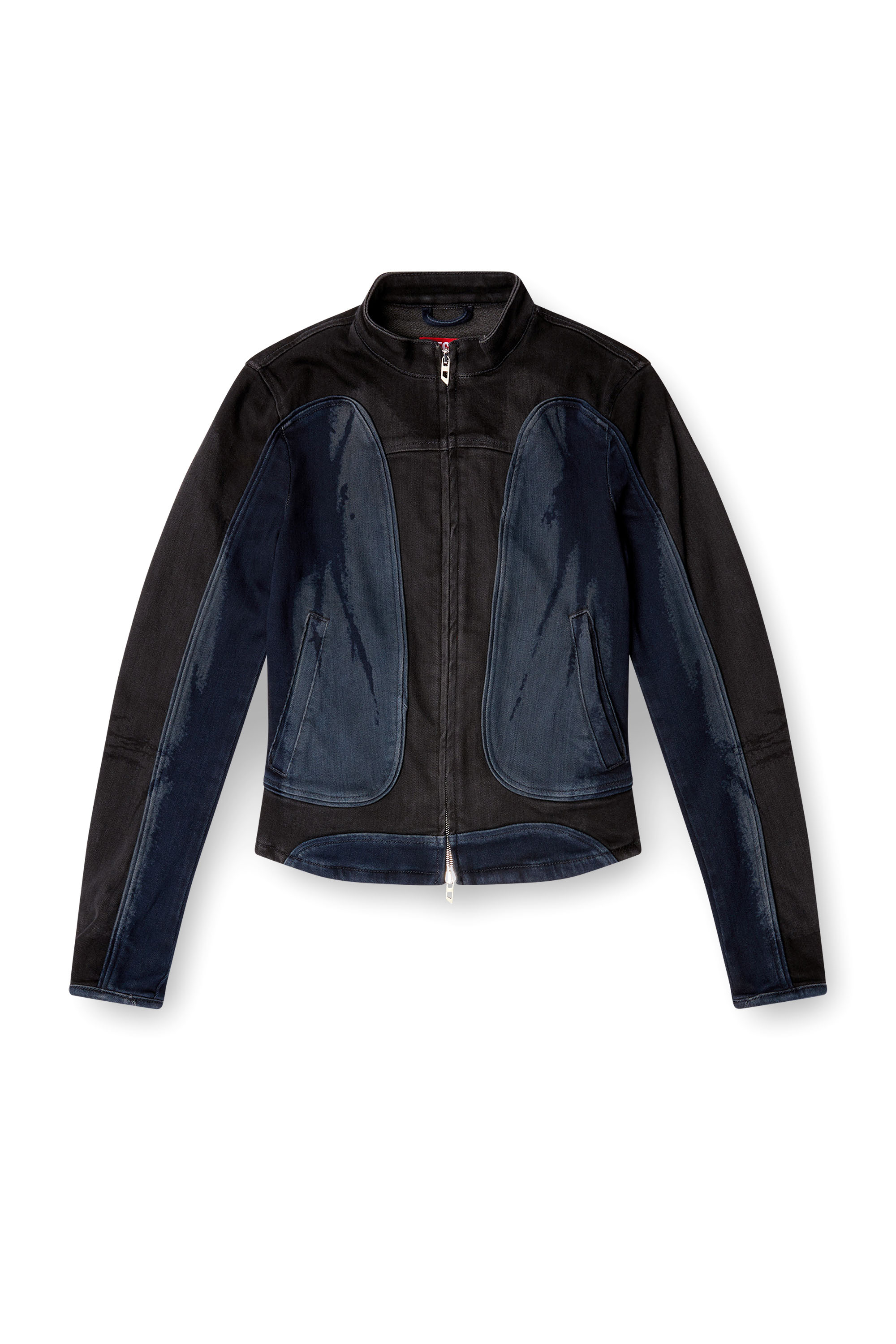 Diesel - DE-MORNY-S, Woman's Biker-style jacket in bicolour denim in Black/Blue - 3