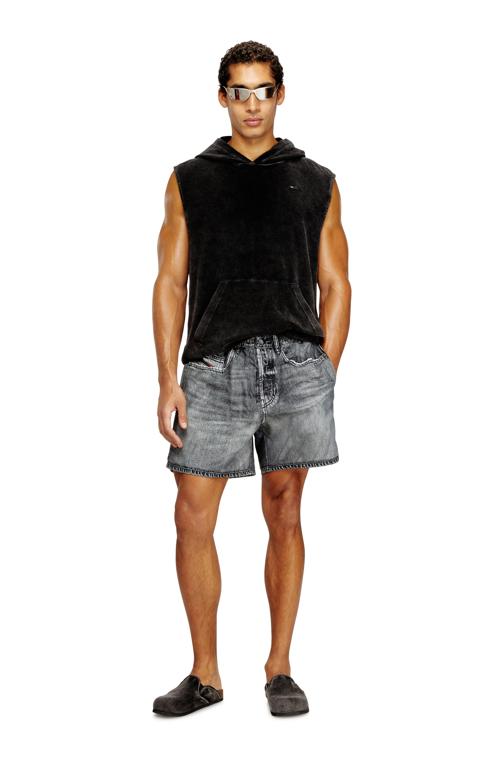 Diesel - ARUBA-DNM, Man's Sleeveless hoodie with denim effect in Black - 2