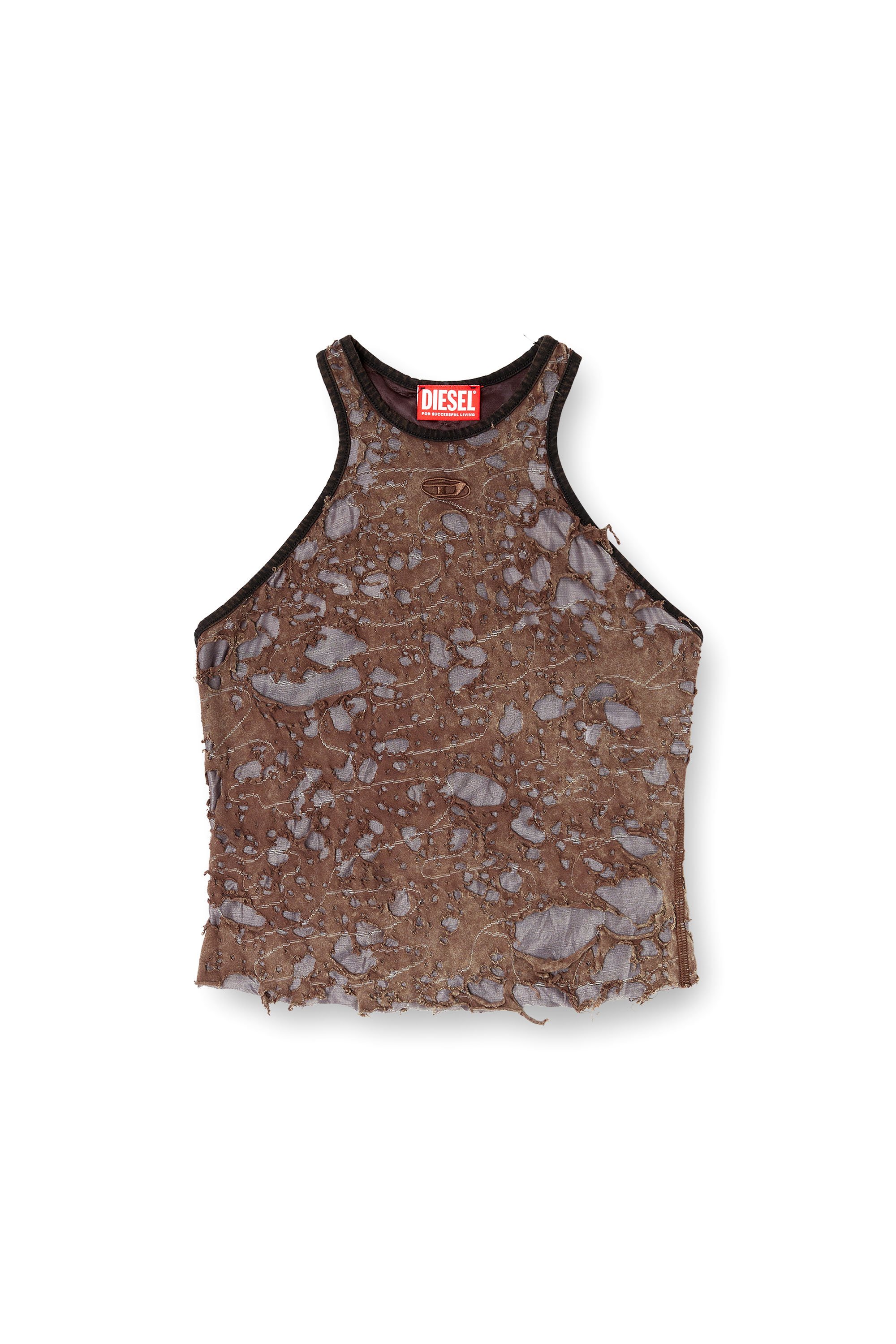 Diesel - T-ILM, Woman's Tank top in destroyed jersey in Brown - 3