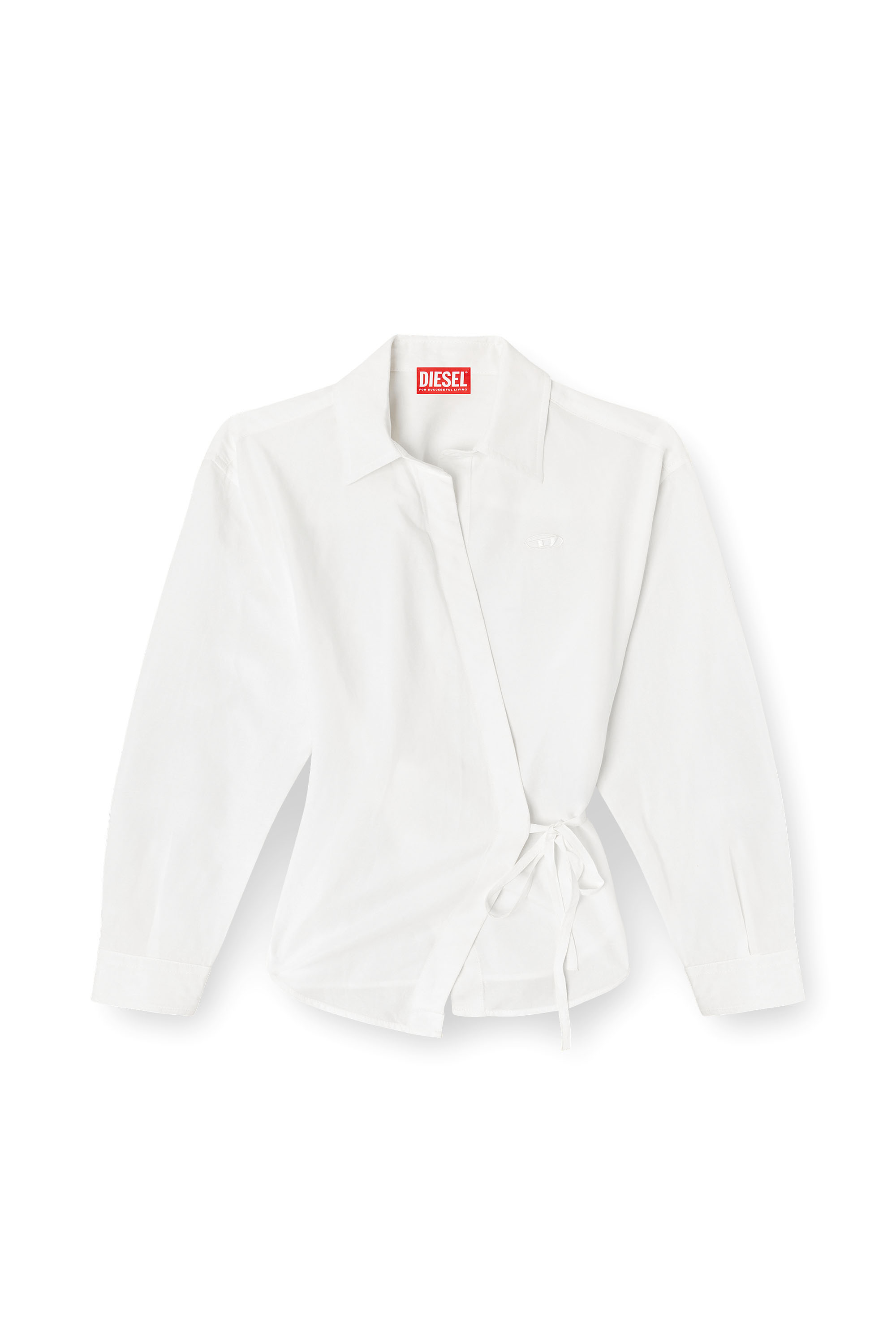 Diesel - C-DELPHOS-S3, Woman's Linen-blend shirt with wrap closure in White - 3