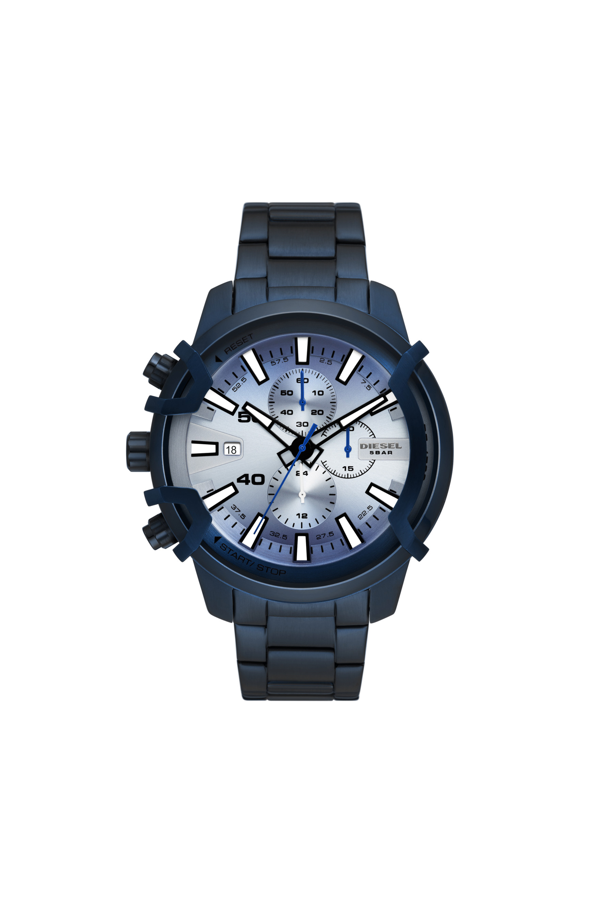 Diesel - DZ4596, Man's Griffed chronograph blue-tone stainless steel watch in Blue - 1