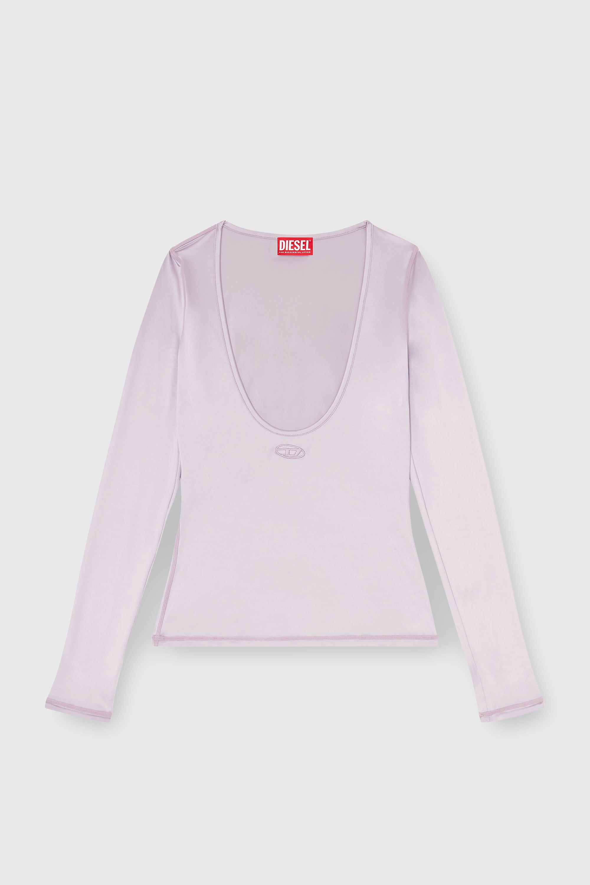 Diesel - T-ELPHIN-LS, Woman's Nylon slim top scoop neck with Logo Oval D embroidery in Lilac - 2