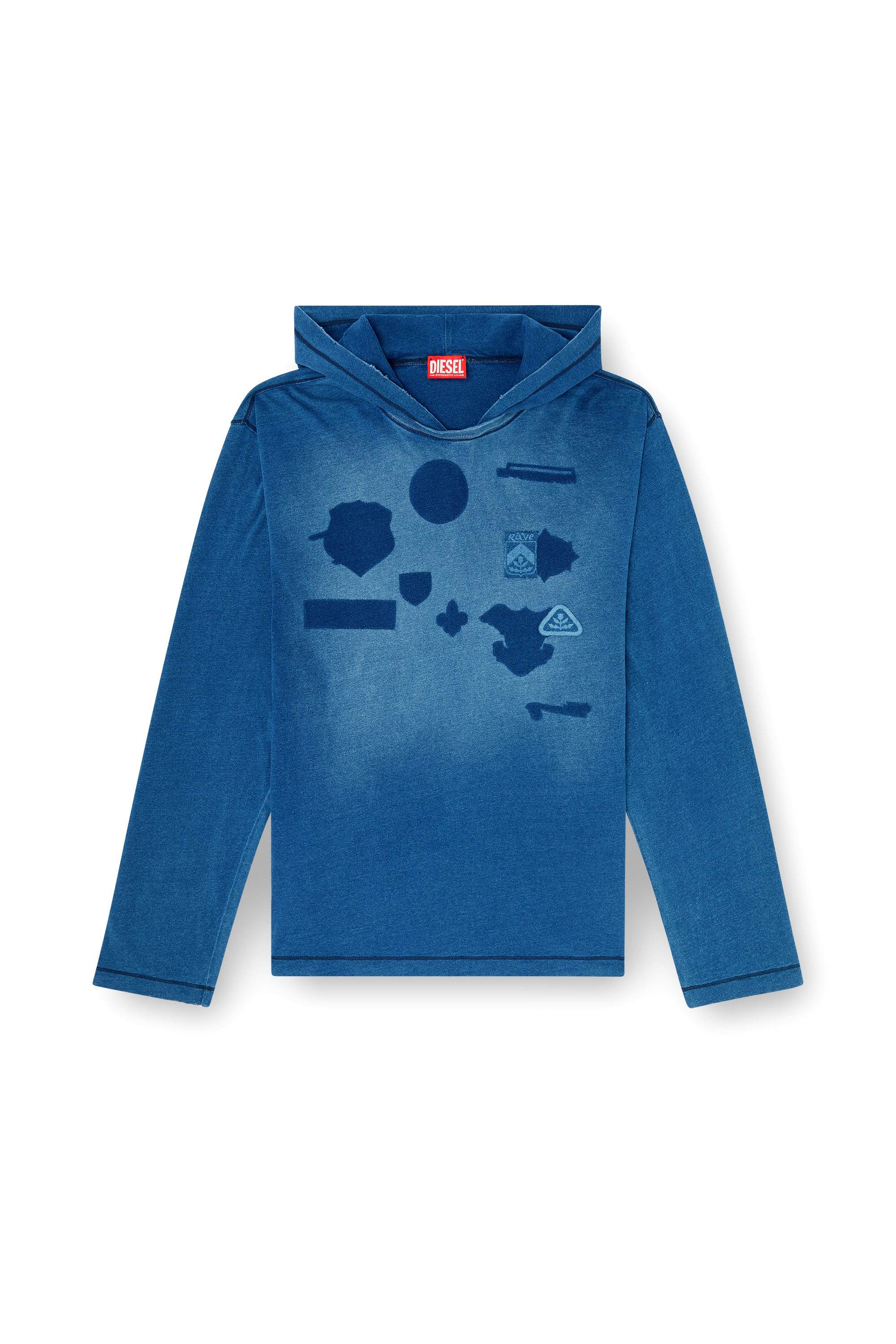 Diesel - T-NOX-LS-HOOD, Man's Hooded long-sleeve T-shirt with shadow-effect patches in null - 3