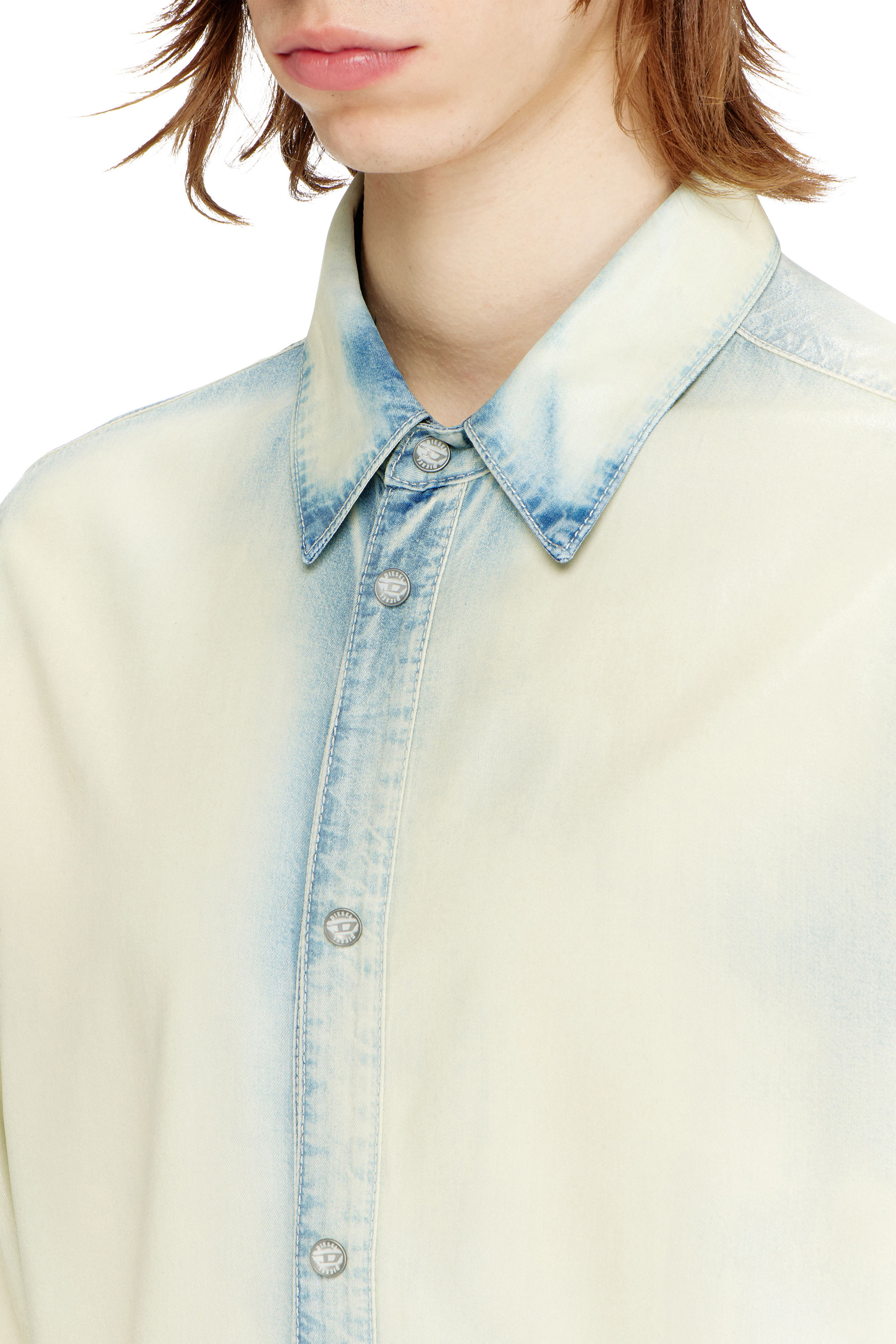 Diesel - D-SYNAR-FSI1, Man's Shirt in fluid X-Ray bleach denim in Blue/White - 5