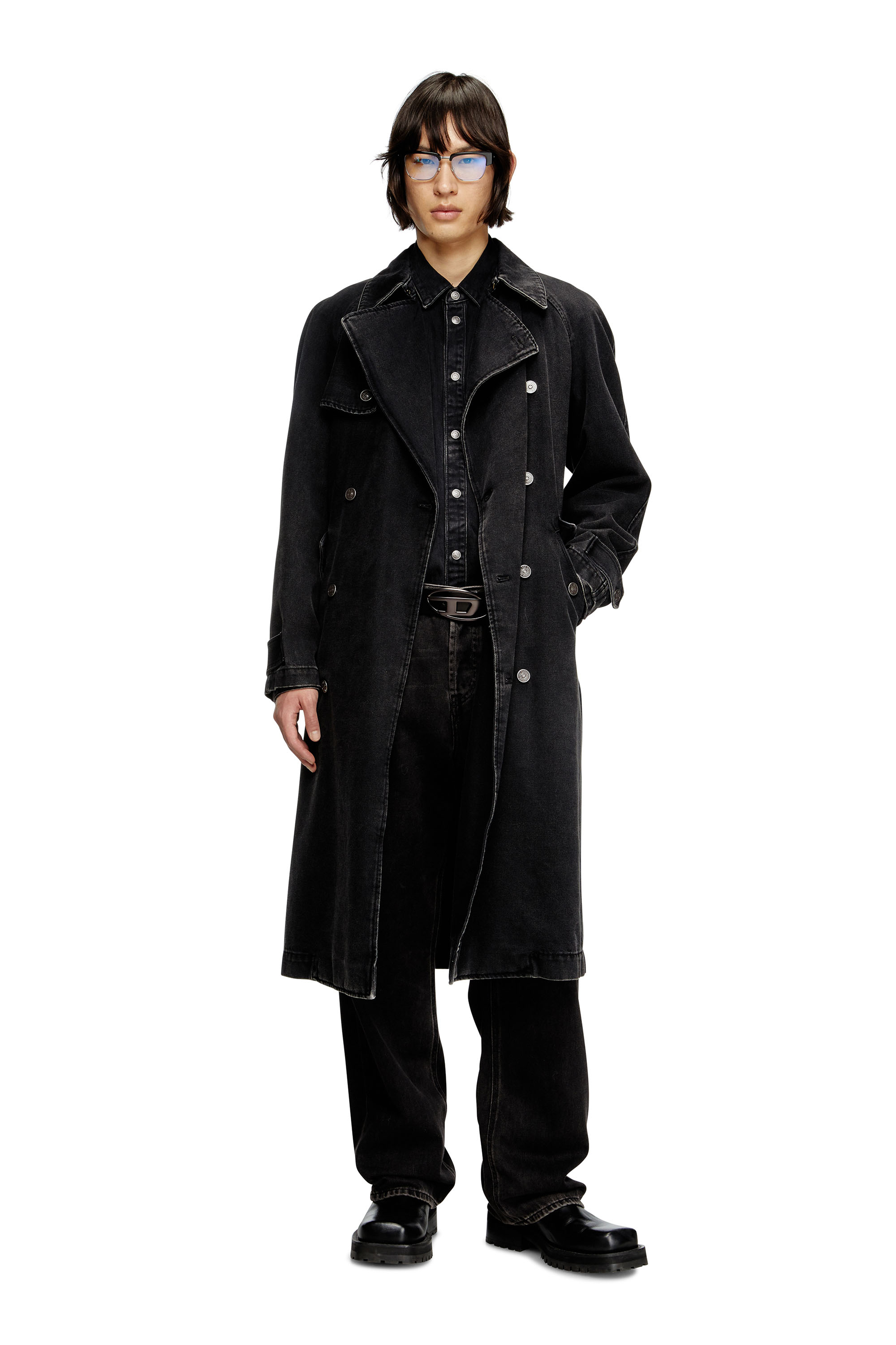 Diesel - D-DELIRIOUS-D, Man's Trench coat in clean-wash denim in Black - 3