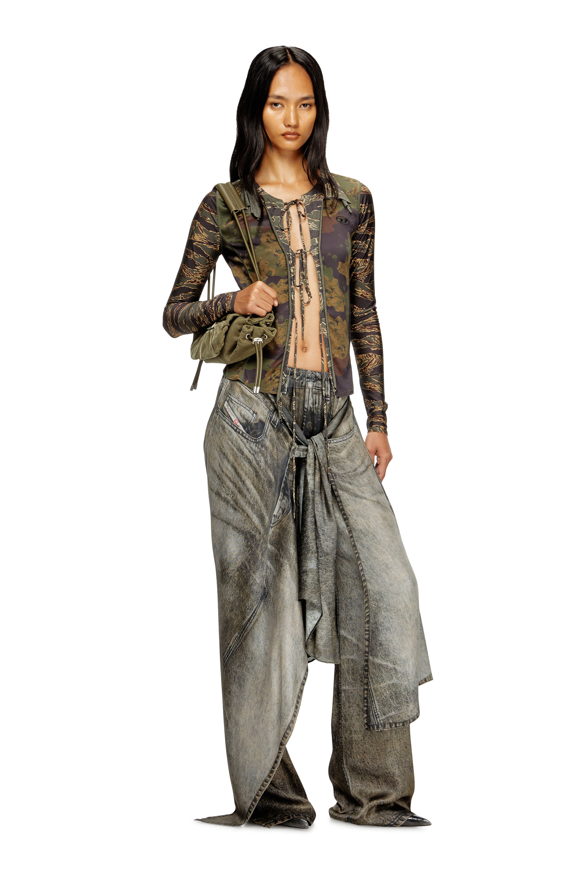Diesel - P-ALOMA, Woman's Wrap pants in denim-look viscose in Grey - 2