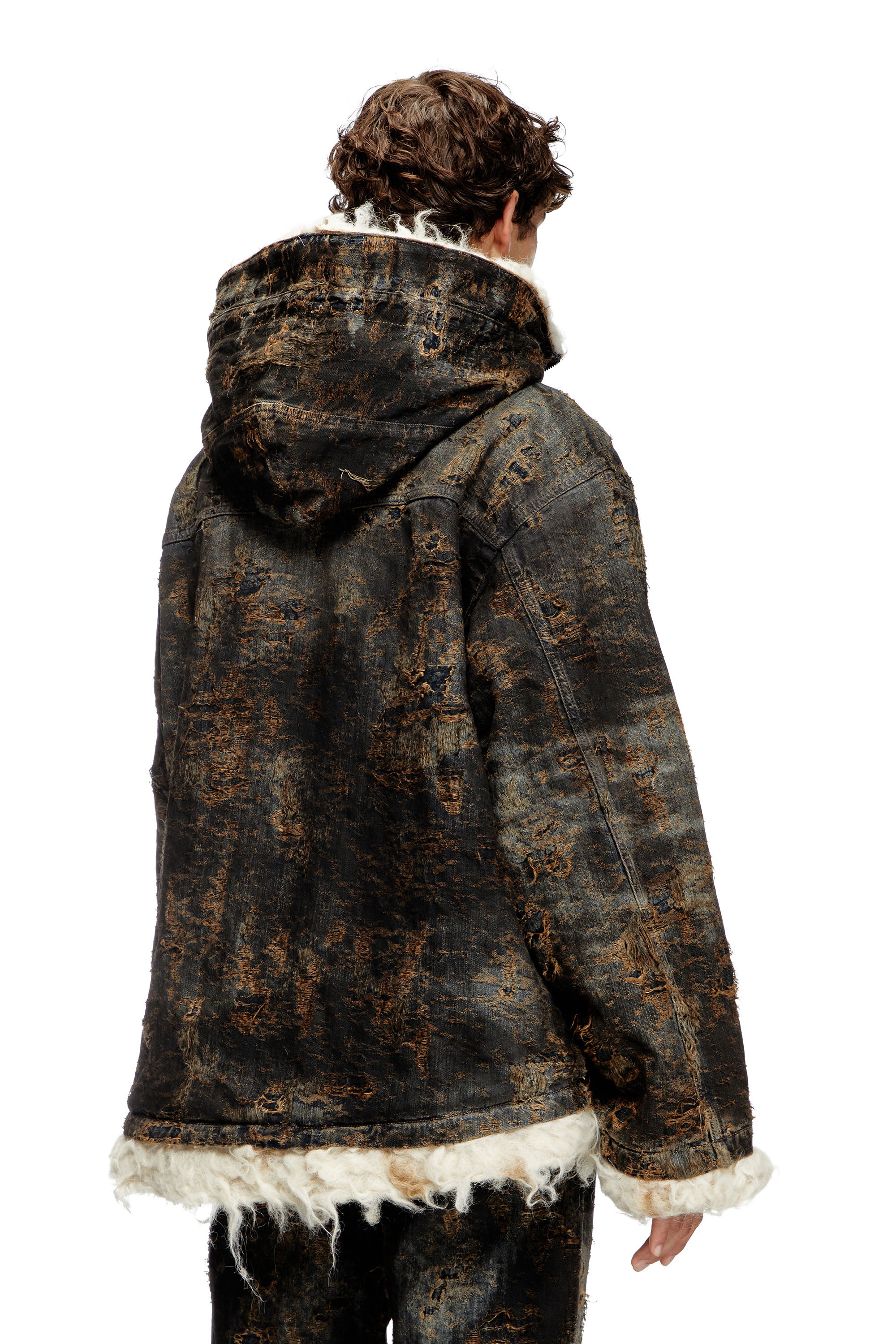 Diesel - D-ARAK-FSF, Unisex's Anorak in coated jacquard denim in Black/Brown - 4