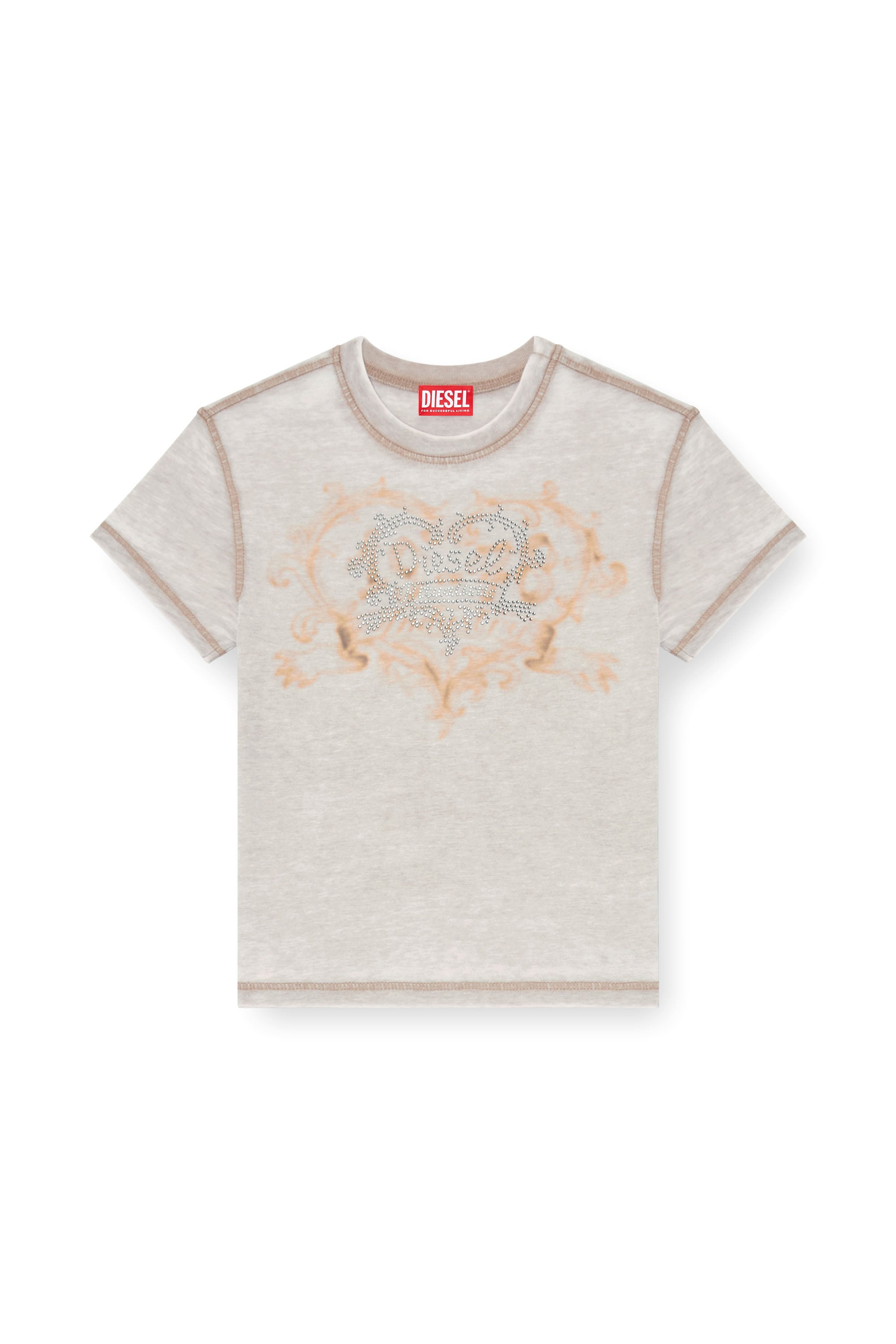 Diesel - T-ILA-AA1, Woman's Jersey t-shirt with rhinestones and burnout effect in Light Grey - 3