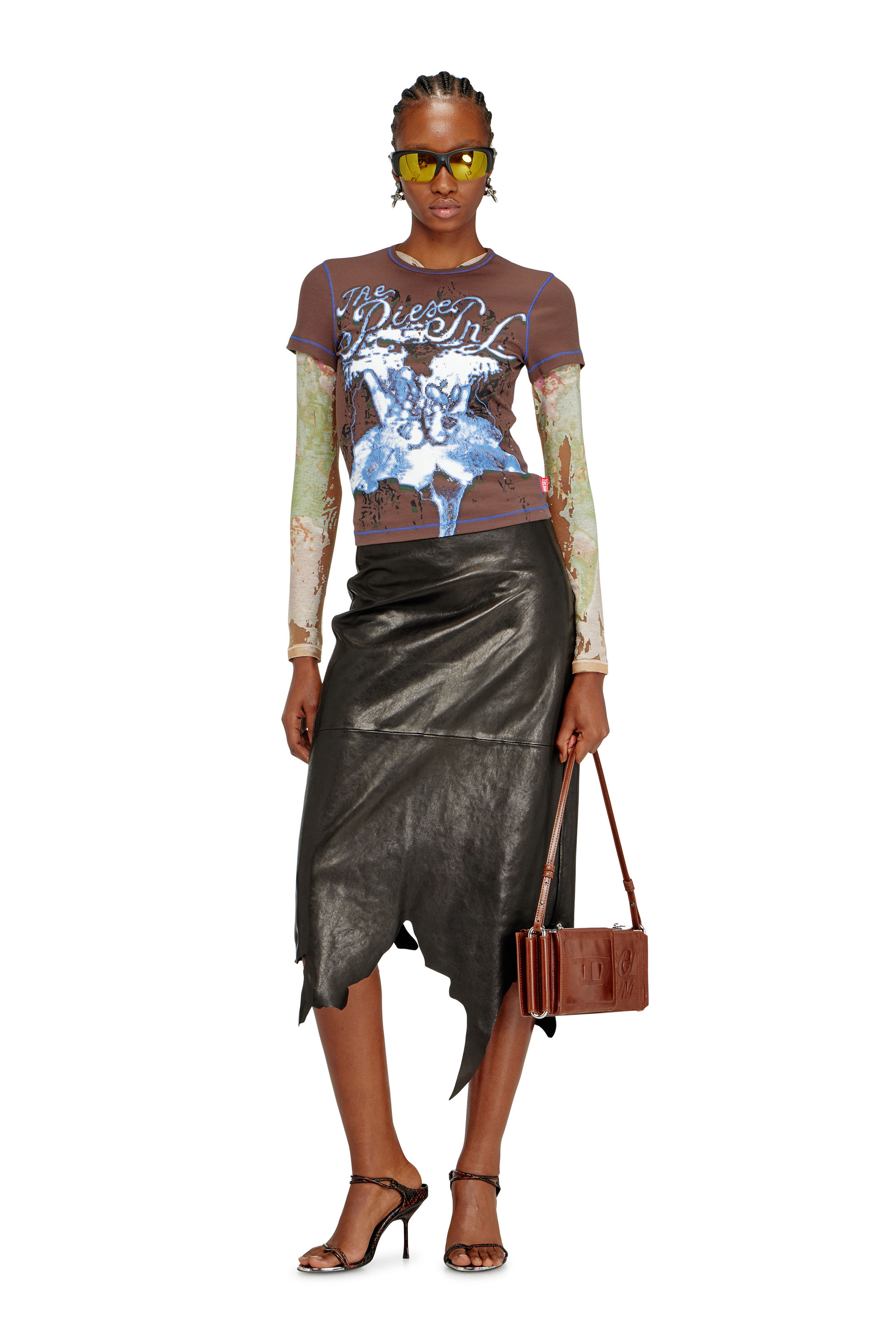 Diesel - T-BRENDA, Woman's Animalier-print top in rib stretch jersey in Brown - 1