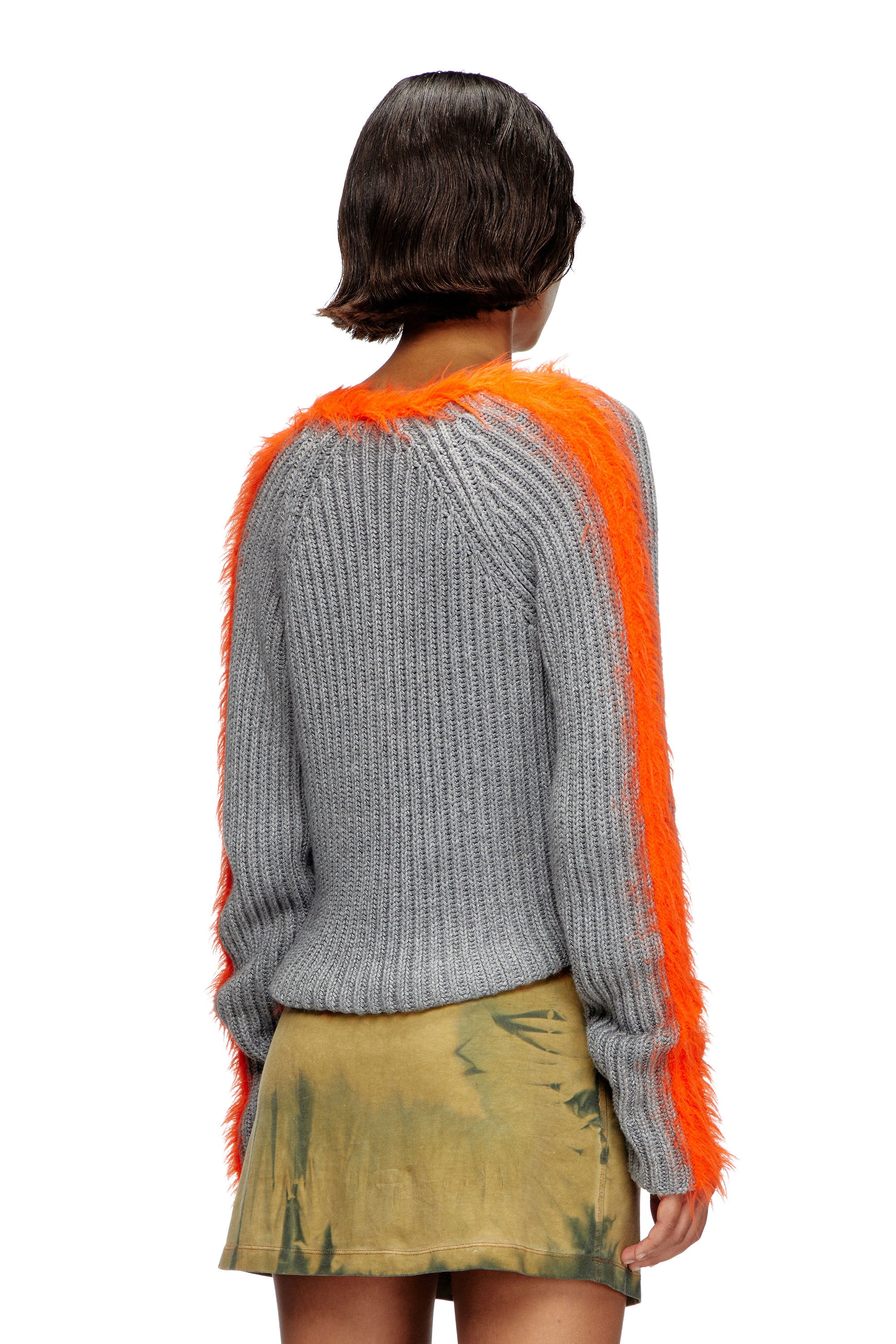 Diesel - M-TANITA, Woman's Ribbed cardigan with fuzzy trims in Grey/Orange - 3