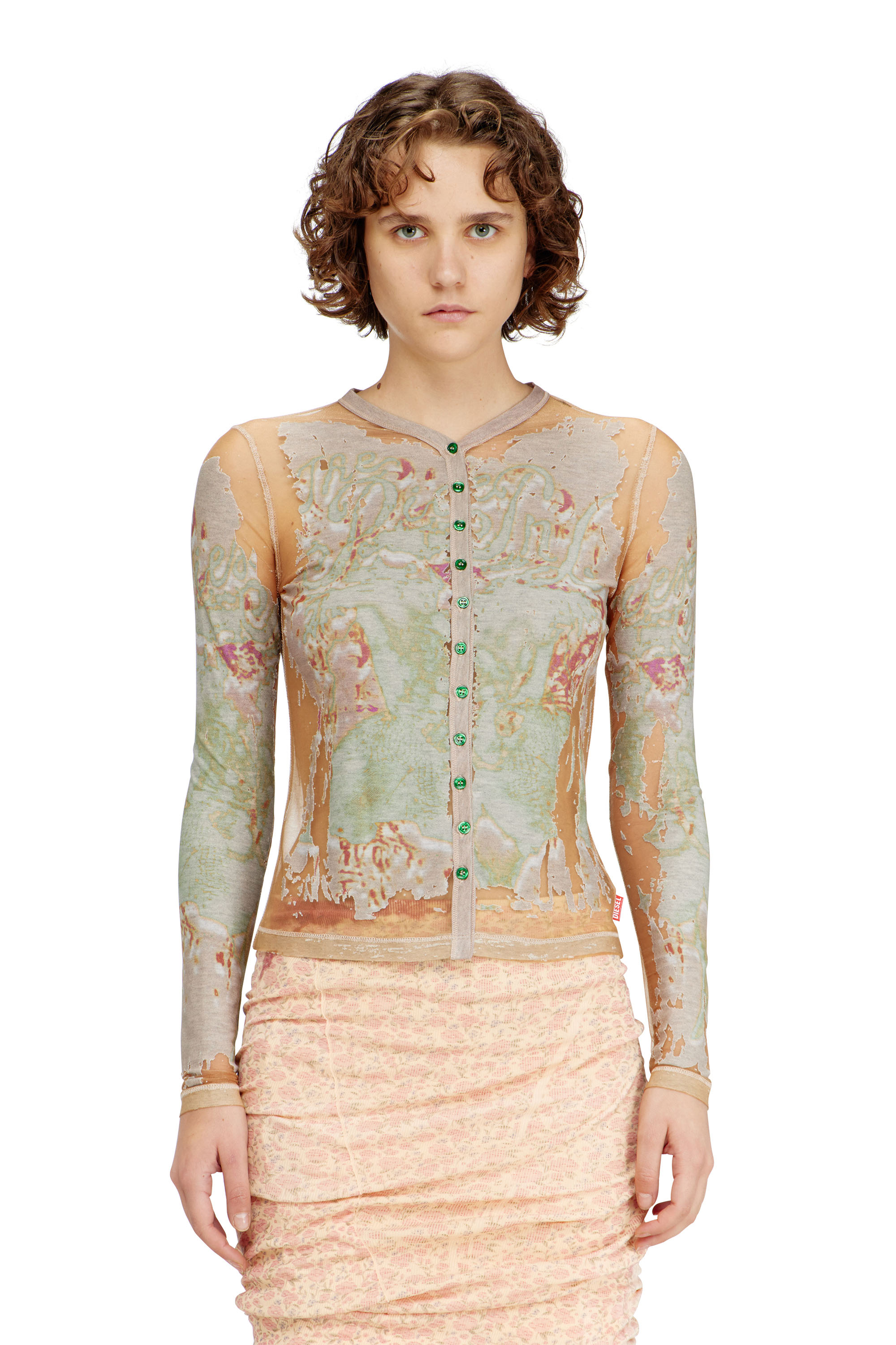 Diesel - T-GABRY, Woman's Cardigan top in printed devor&eacute; jersey in Light Brown - 1