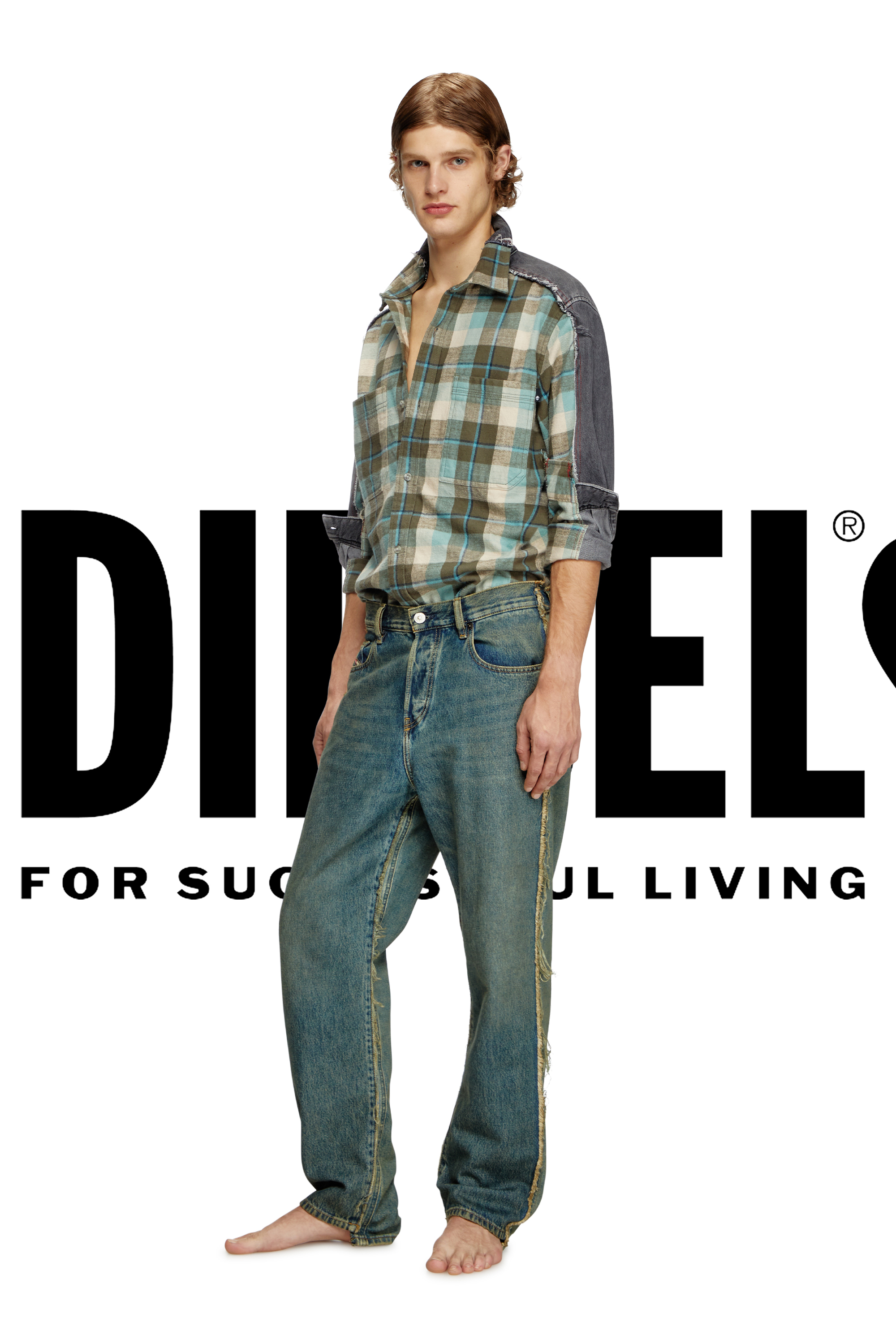Diesel - Shirt Dieseloves 2B, Unisex's Check and denim shirt in Green/Black - 1
