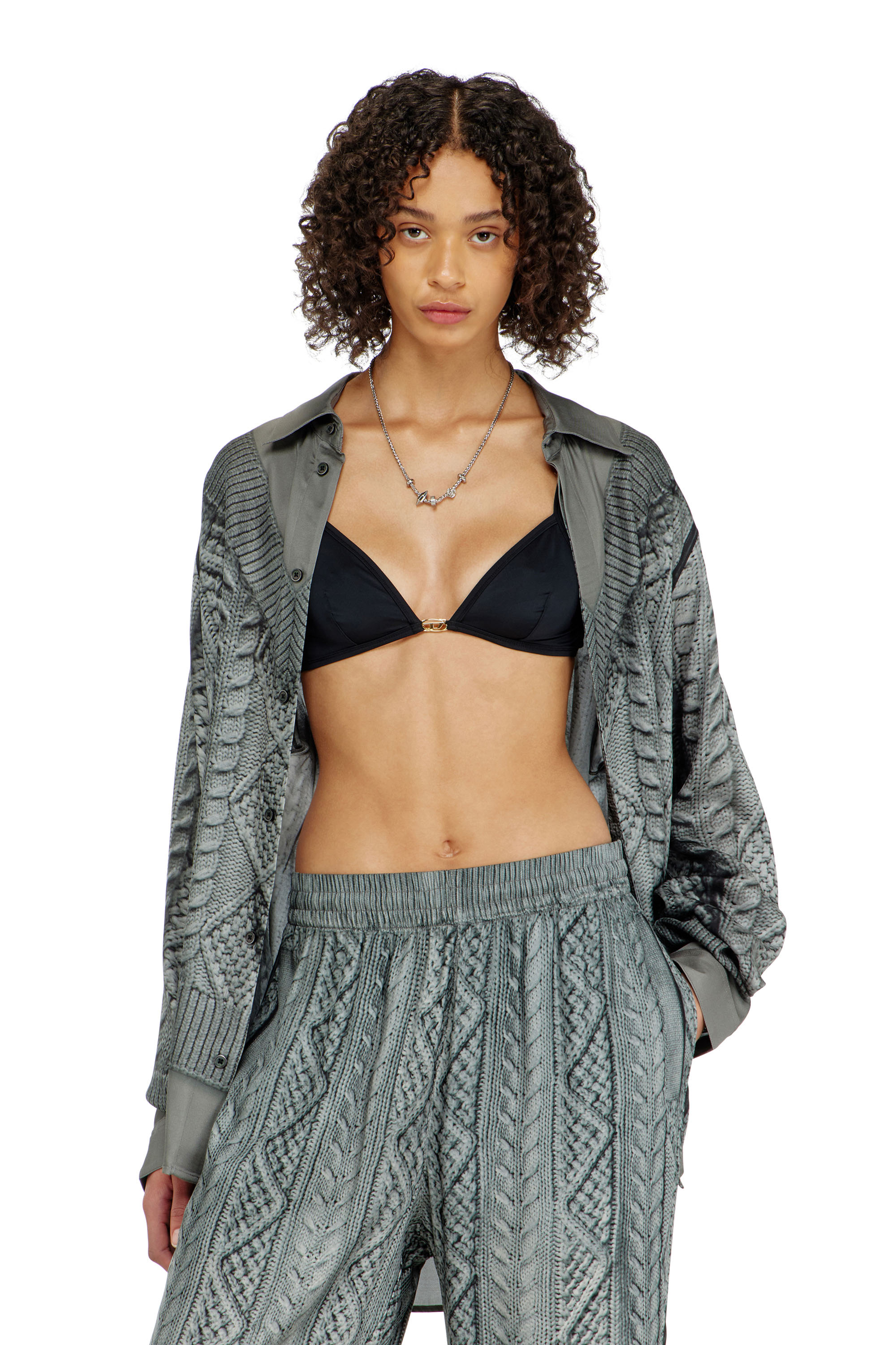Diesel - LUNA-UTLT, Woman's Triangle bra in nylon with Oval D detail in Black - 1