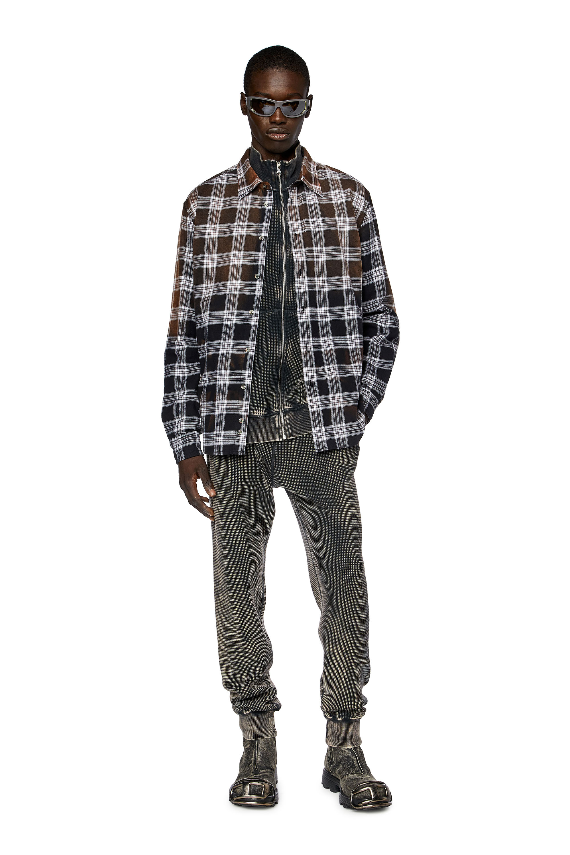 Diesel - S-UMBE-CHECK-NW, Man Checked shirt in dégradé flannel in Multicolor - Image 2