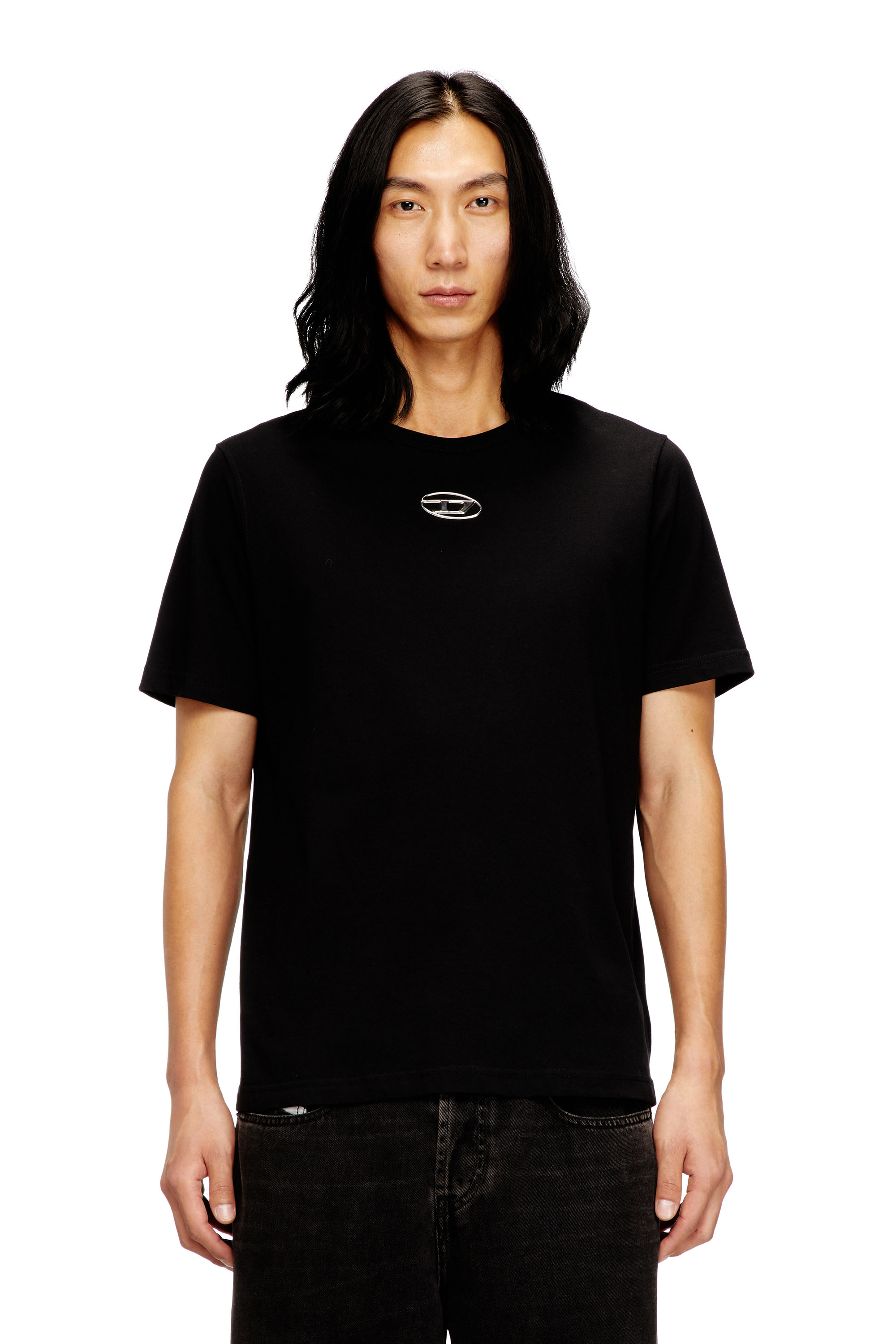 Diesel - T-ADJUST-OD, Man's T-shirt with metallic Oval D in Black - 1