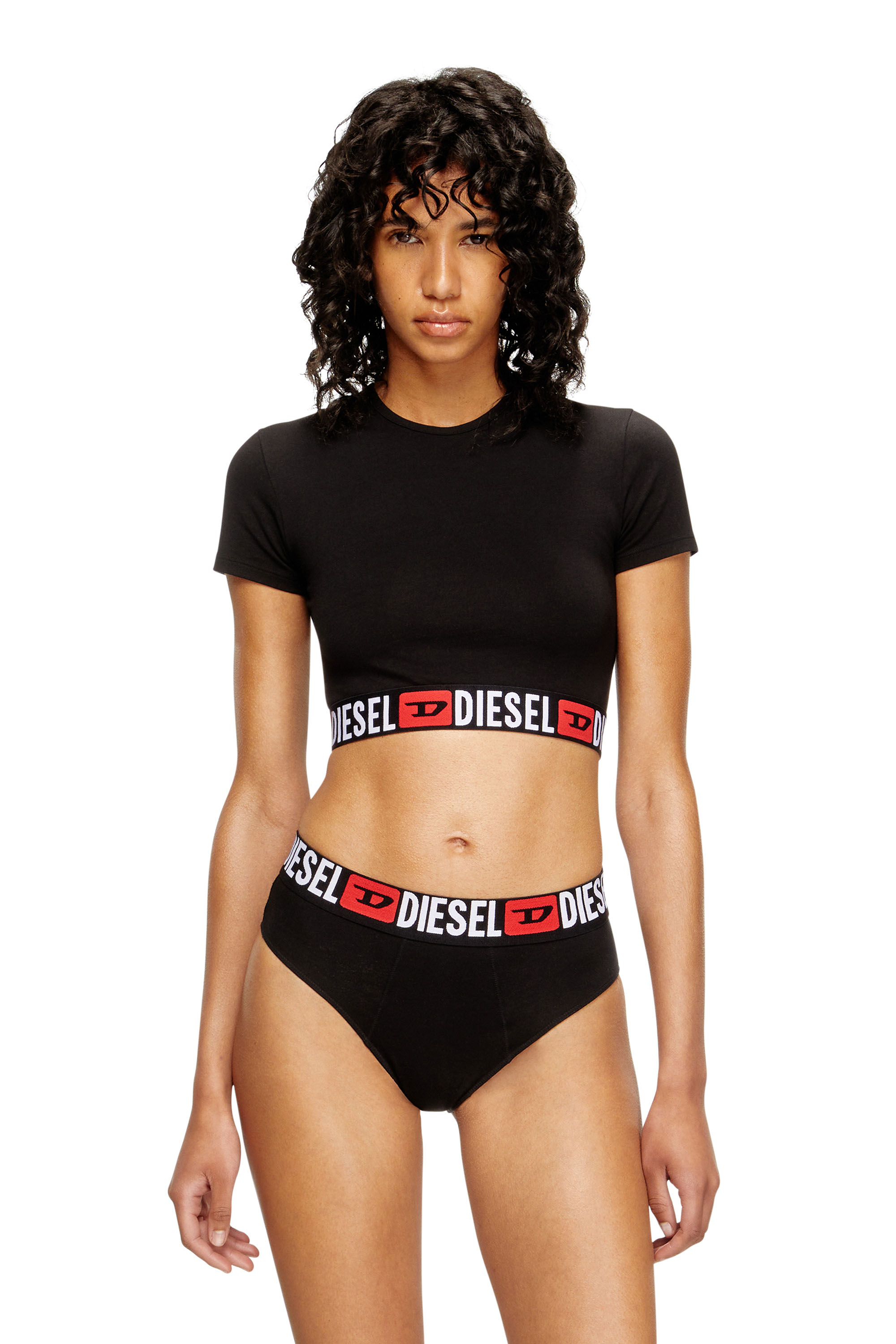 Diesel - IRMA-D-CORE, Woman's Cropped top with logo band in Black - 3