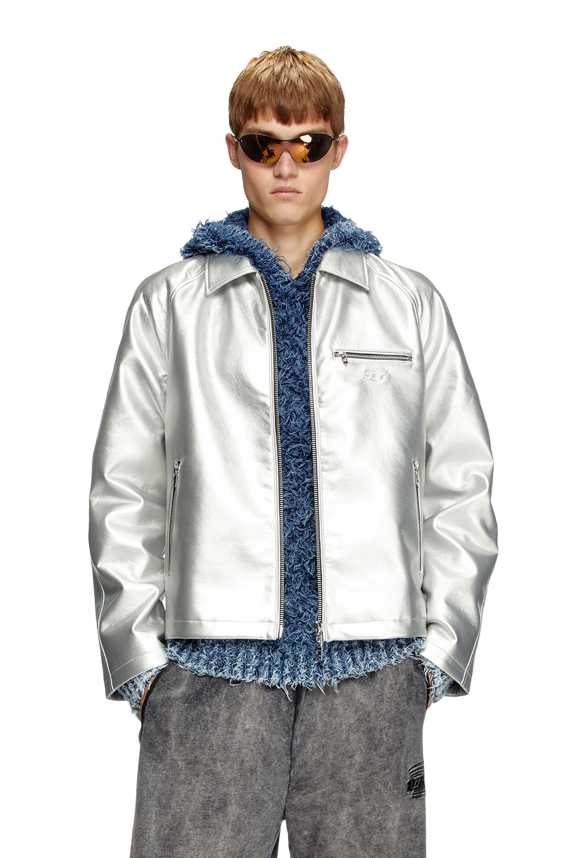 Diesel - J-THOME, Unisex's Metallic coach jacket in Silver - 1